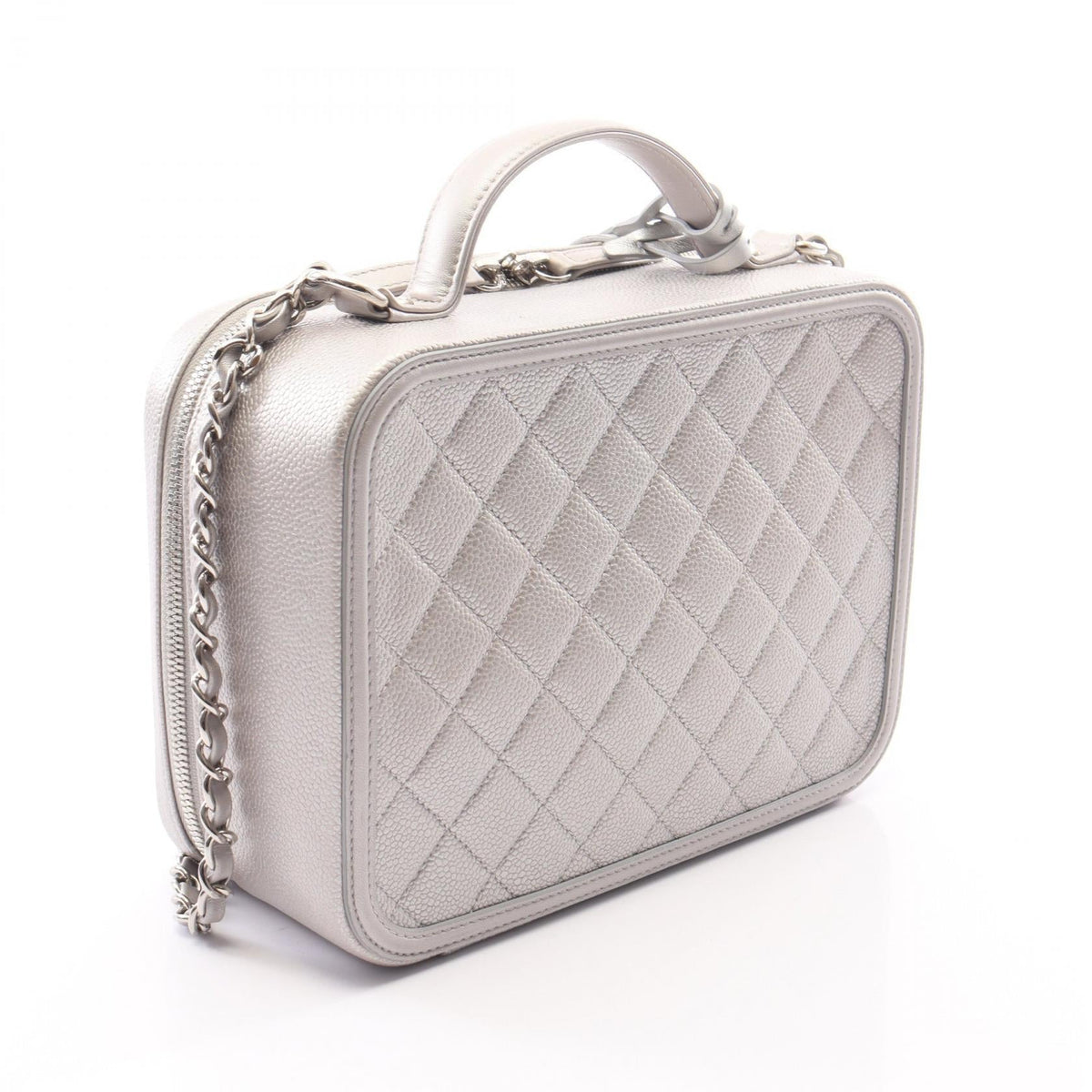 CHANEL Silver CC Filigree Matelasse Vanity Grained Calfskin leather A93344 2101219946979