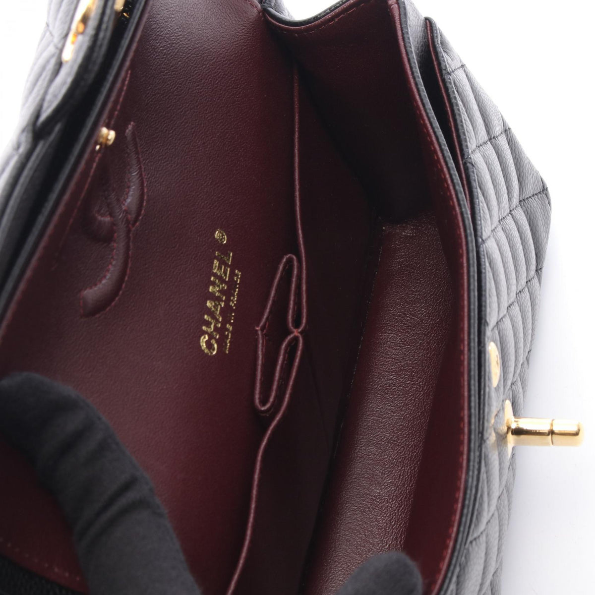 CHANEL Black Matelasse W flap Calfskin (cowhide) 2104102516075