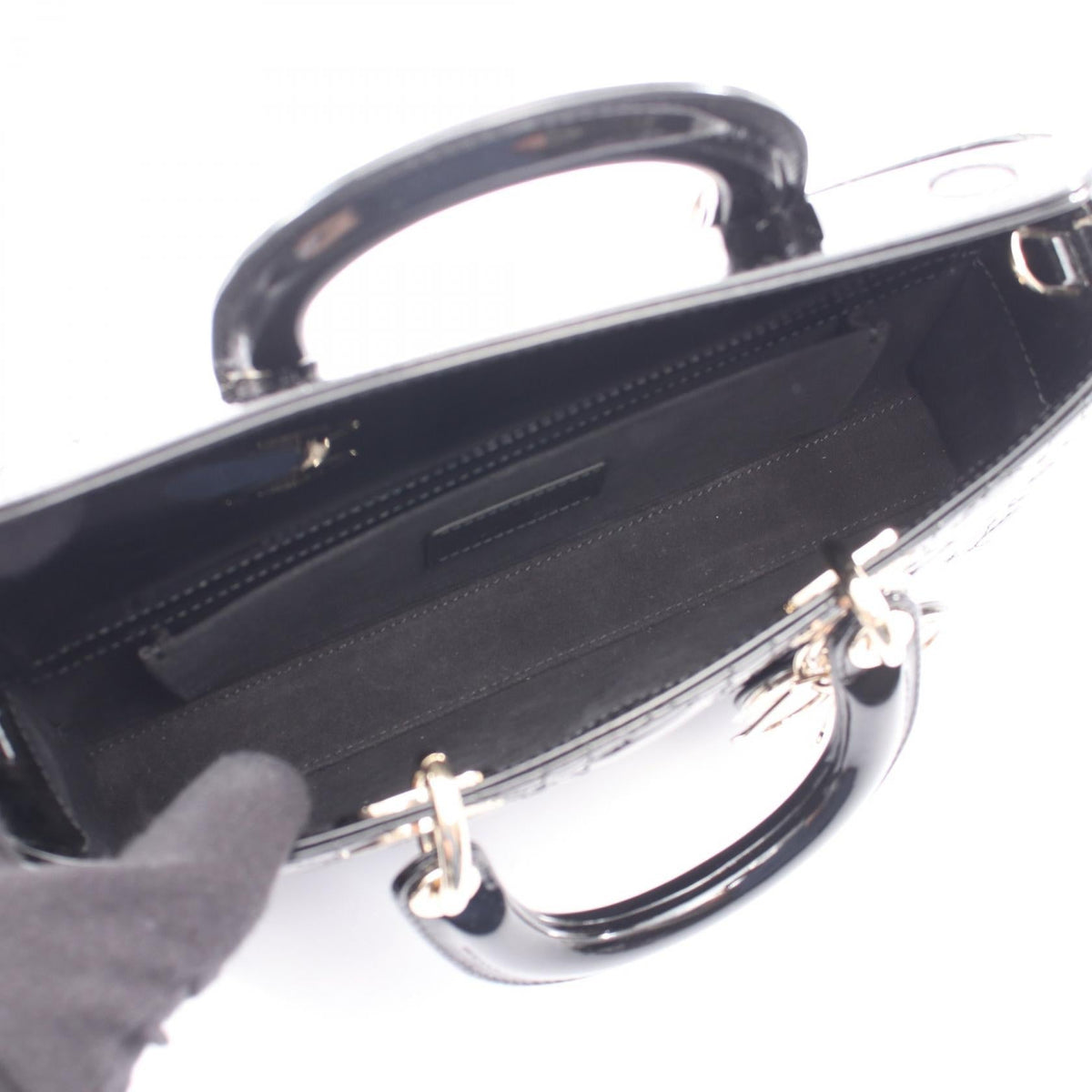Dior LADY D-Joy Medium Cannage 2WAY Handbag Black Patent leather M0540OWCBM900 2101219946054