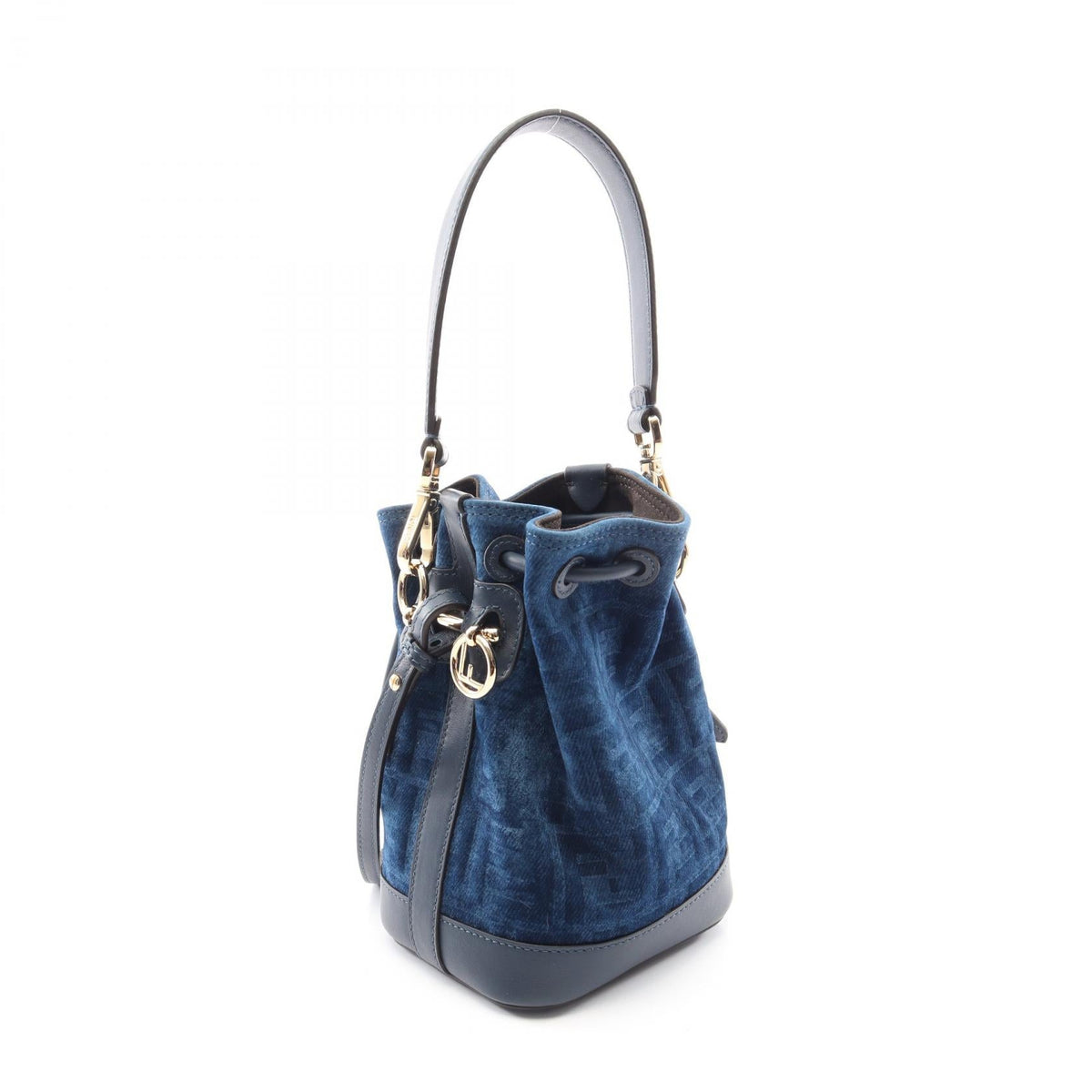 FENDI Mini Montresor FF Flock Denim 2WAY Handbag Blue/Navy Fabric�leather 8BS109AVR6F1UJW 2101219946238
