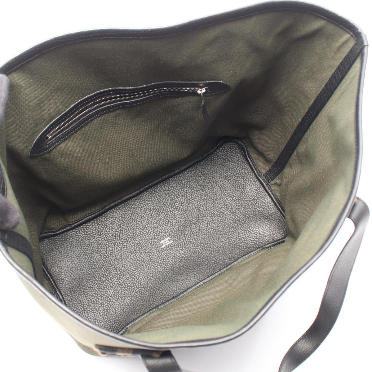 HERMES Pure Sangle Vert Bronze Black Ebene Tote Bag Khaki/Black/Brown Towar Military canvas leather Taurillon Clemence 2107400256841