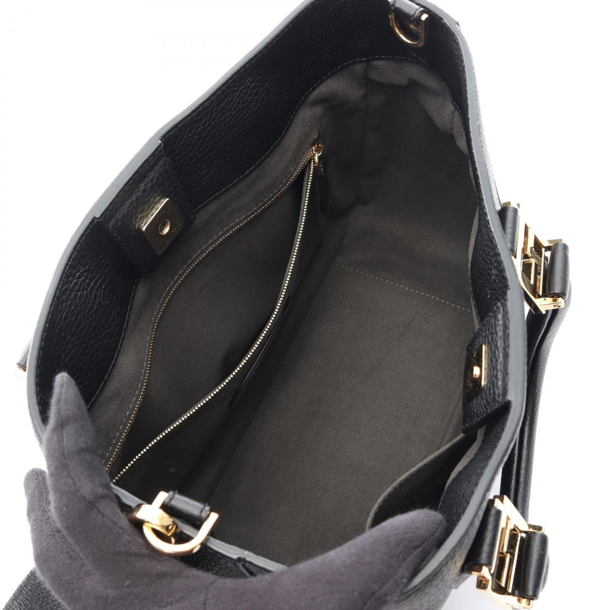 FENDI FFTote Bag Small 2WAY Handbag Black leather 8BH367 2120900124144