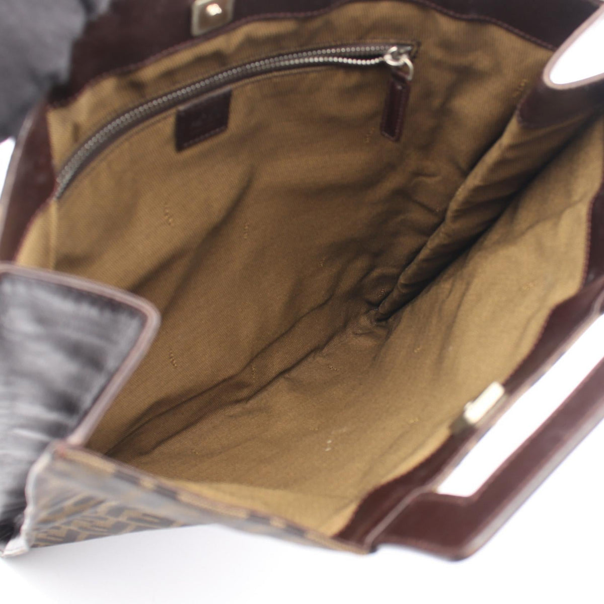 FENDI Zucca Tote Bag Brown/Black canvas�leather 15856 2101219942063
