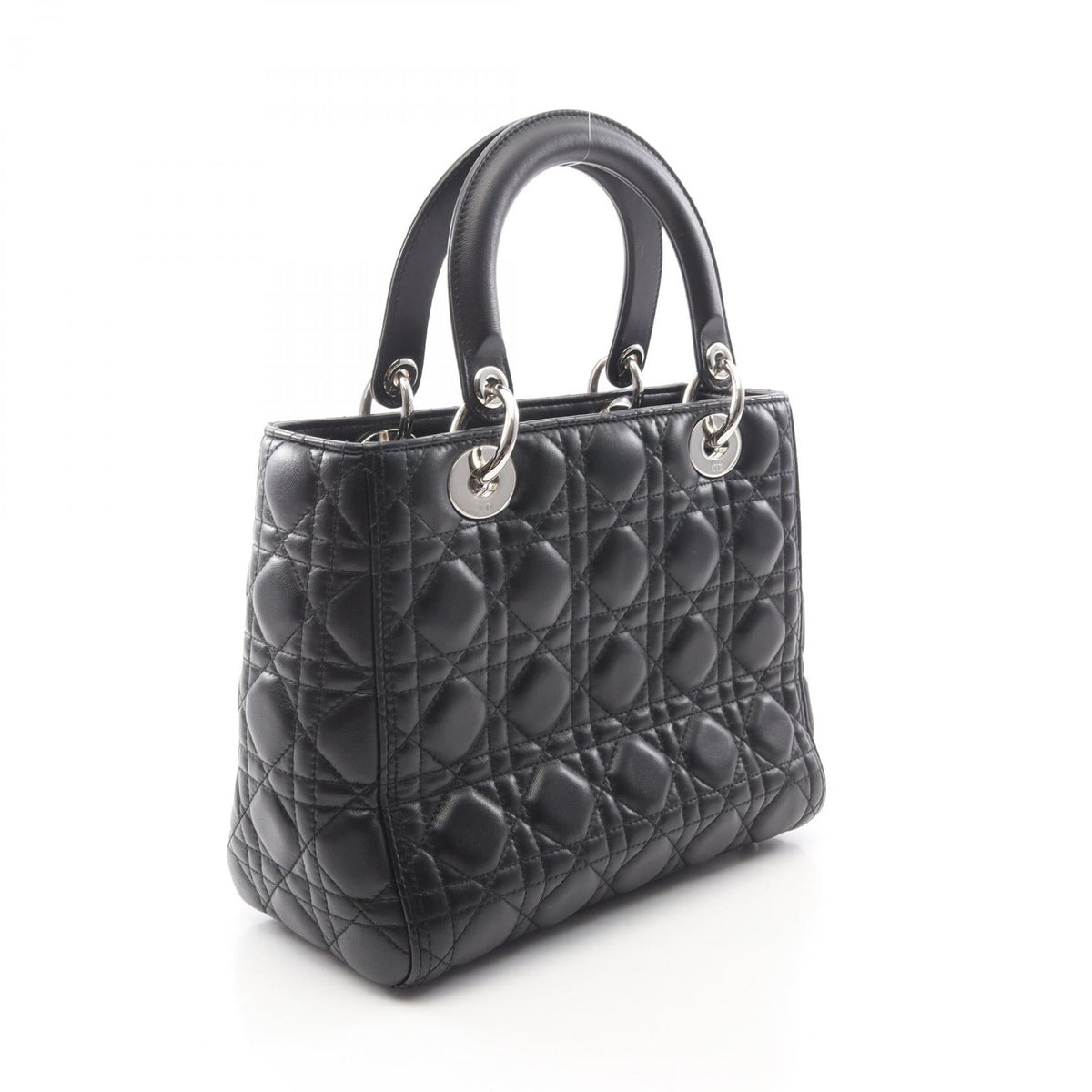 Dior LADY DIOR Christian Dior Medium 2-Way Bag Handbag Black leather 2118300091364