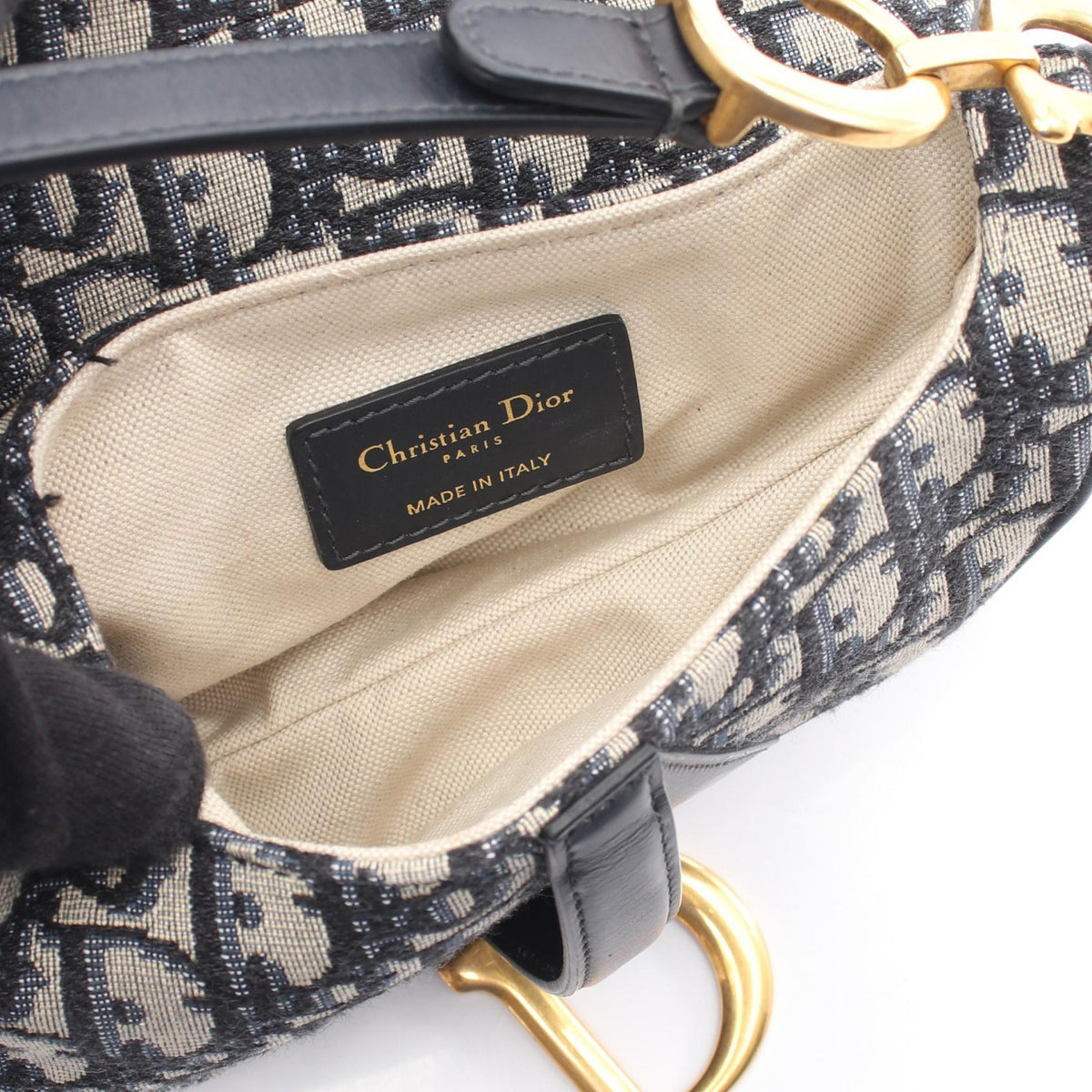 Dior Mini Saddlebag in Oblique Jacquard Handbag Navy/Beige/Black canvas leather M0456CTZQ_M928 2118300091388