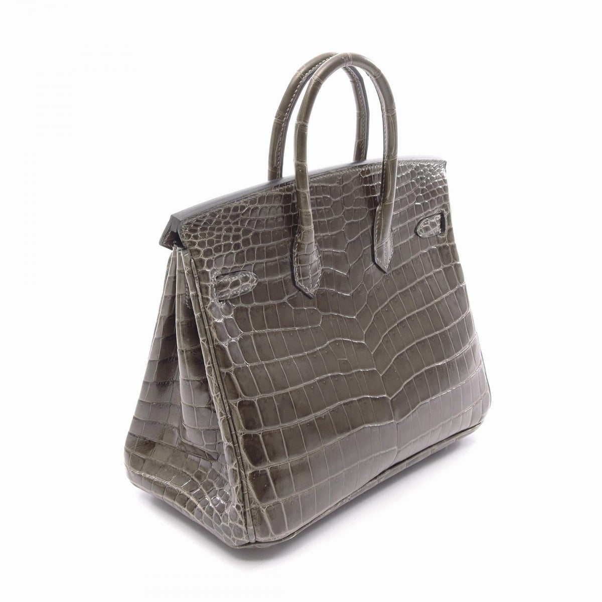 HERMES Birkin 25 Griffonce Handbag Gray Exotic leather Niloticus crocodile skin lyse 2104102514781