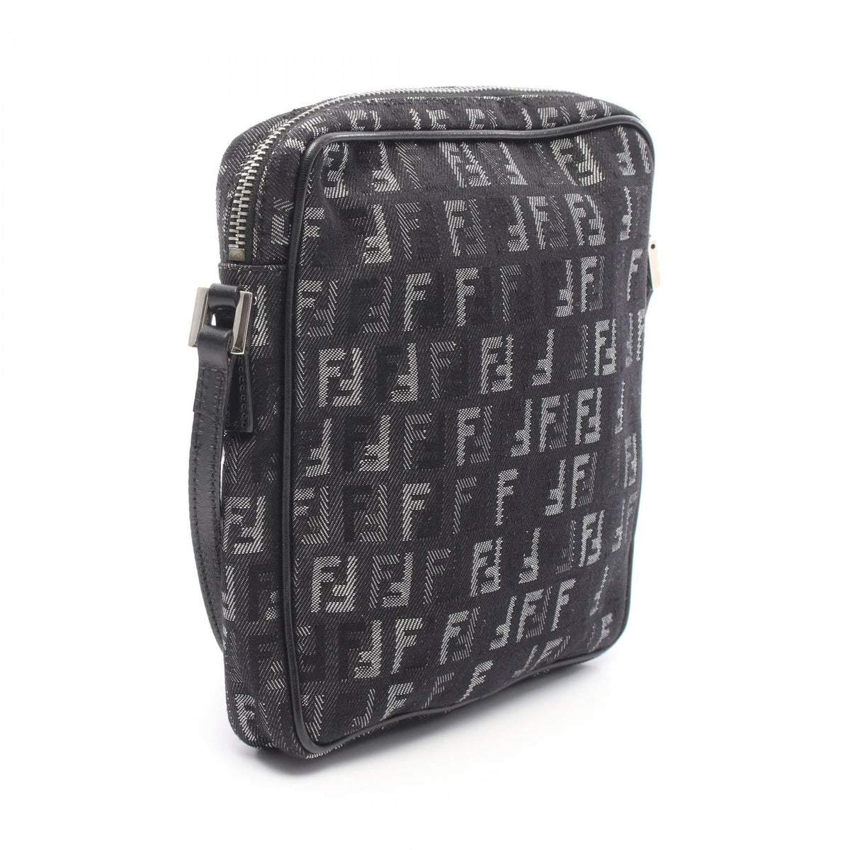 FENDI Zucchino Shoulder Bag Black/Gray canvas�leather 2101219932255