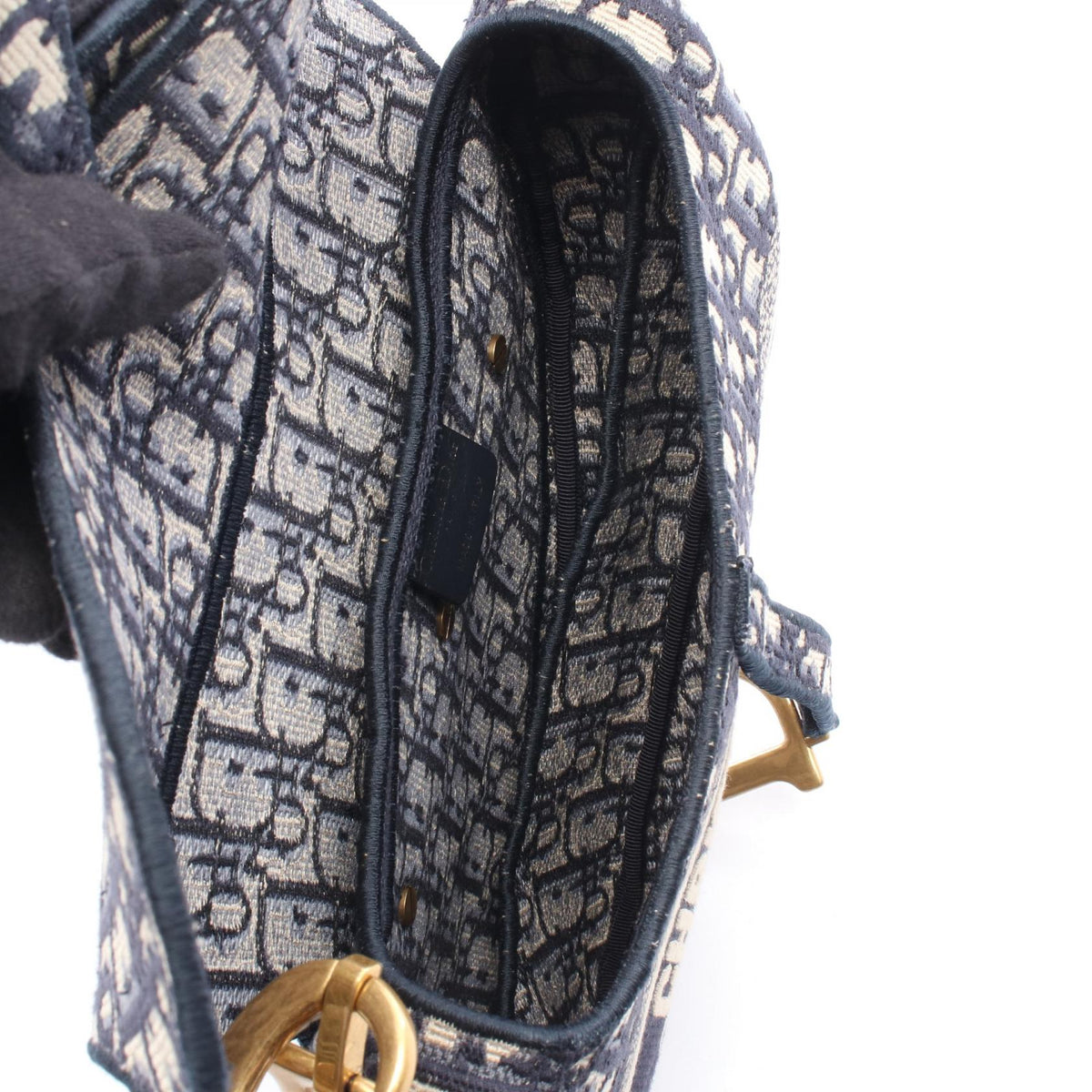 Dior SADDLE Oblique Handbag Navy/Beige canvas 2101219933085