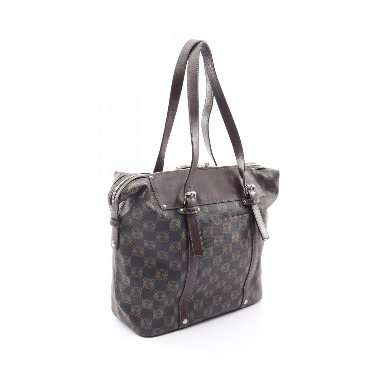LOEWE Repeat anagram Tote Bag Brown leather PVC coated canvas 2101219929170