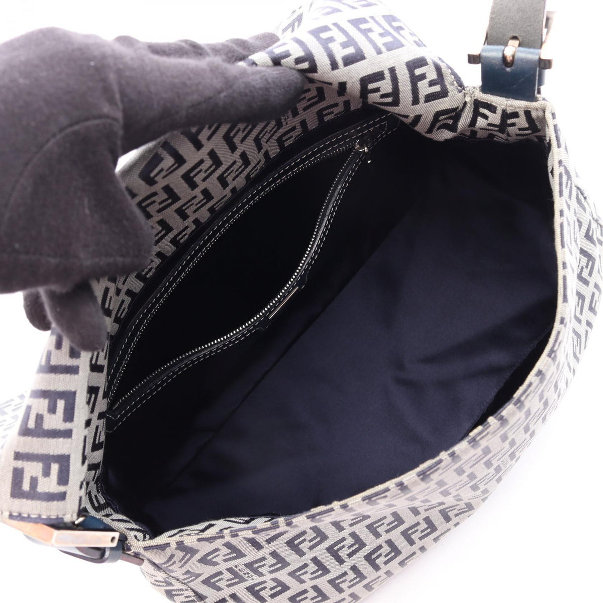 FENDI Mamma bucket Zucchino Shoulder Bag Gray/Navy canvas�leather 2308-M426-018 2101219928692
