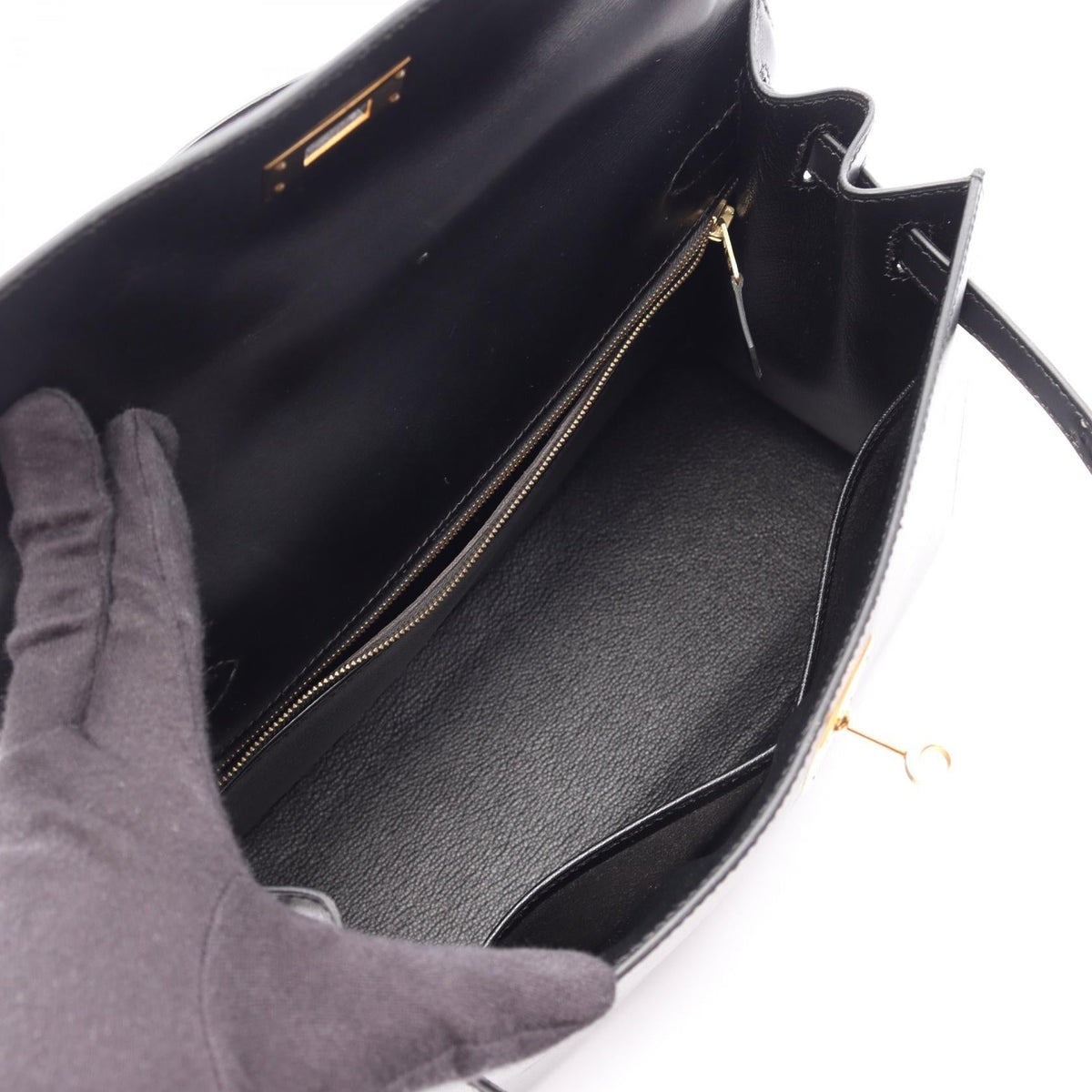 HERMES Kelly 28 (External Stitching, 2-Way) Handbag Black Box calf leather Calfskin (cowhide) 2101219929064