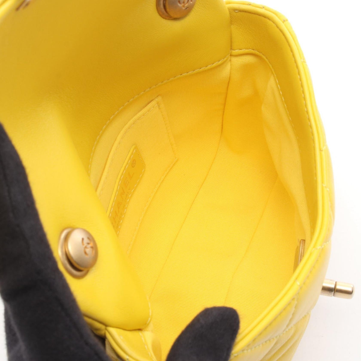CHANEL Yellow Matelasse Small Flap Plastic Chain Lambskin (sheep leather) 2101219928005