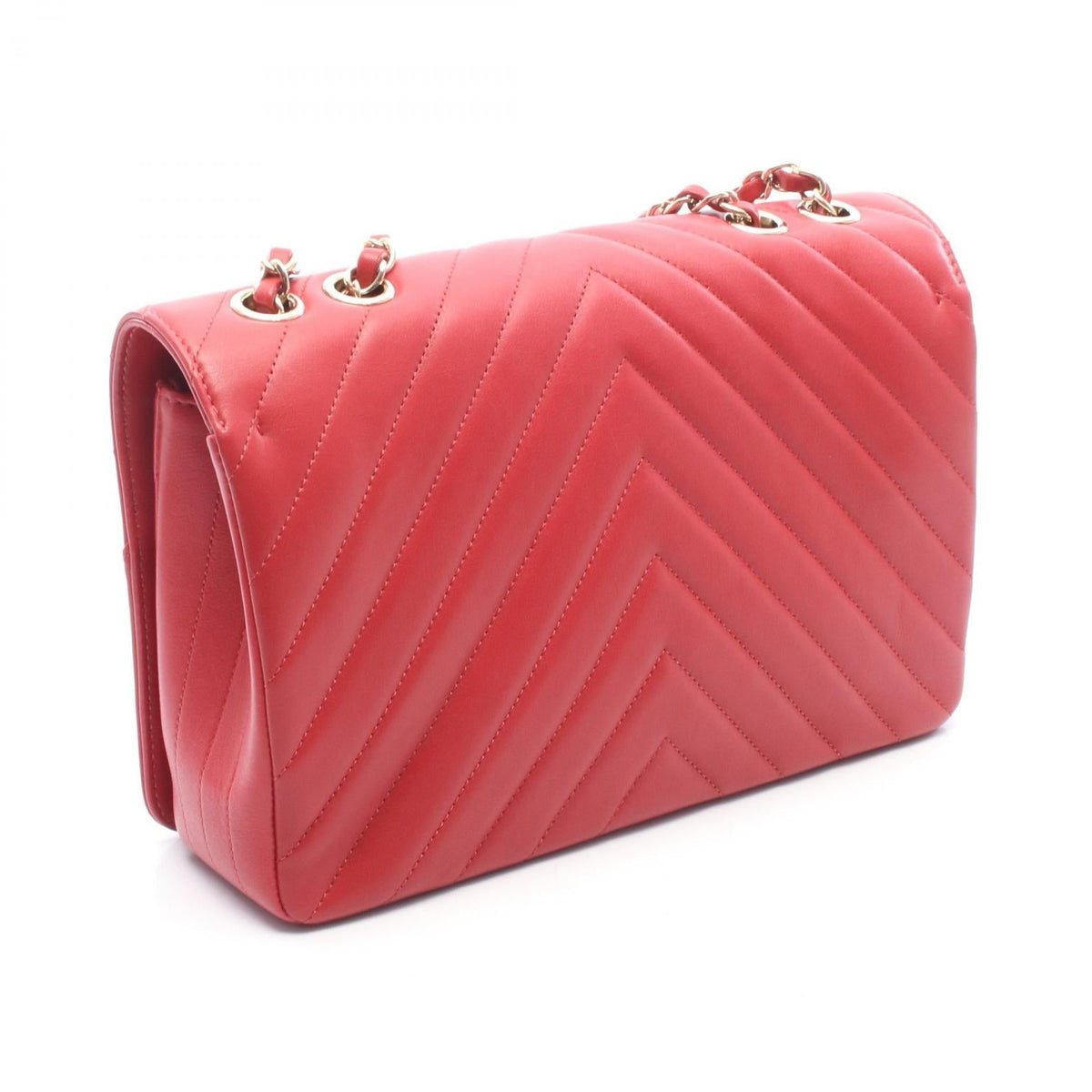 CHANEL Red Chevron V-stitch full flap leather 2101219928043