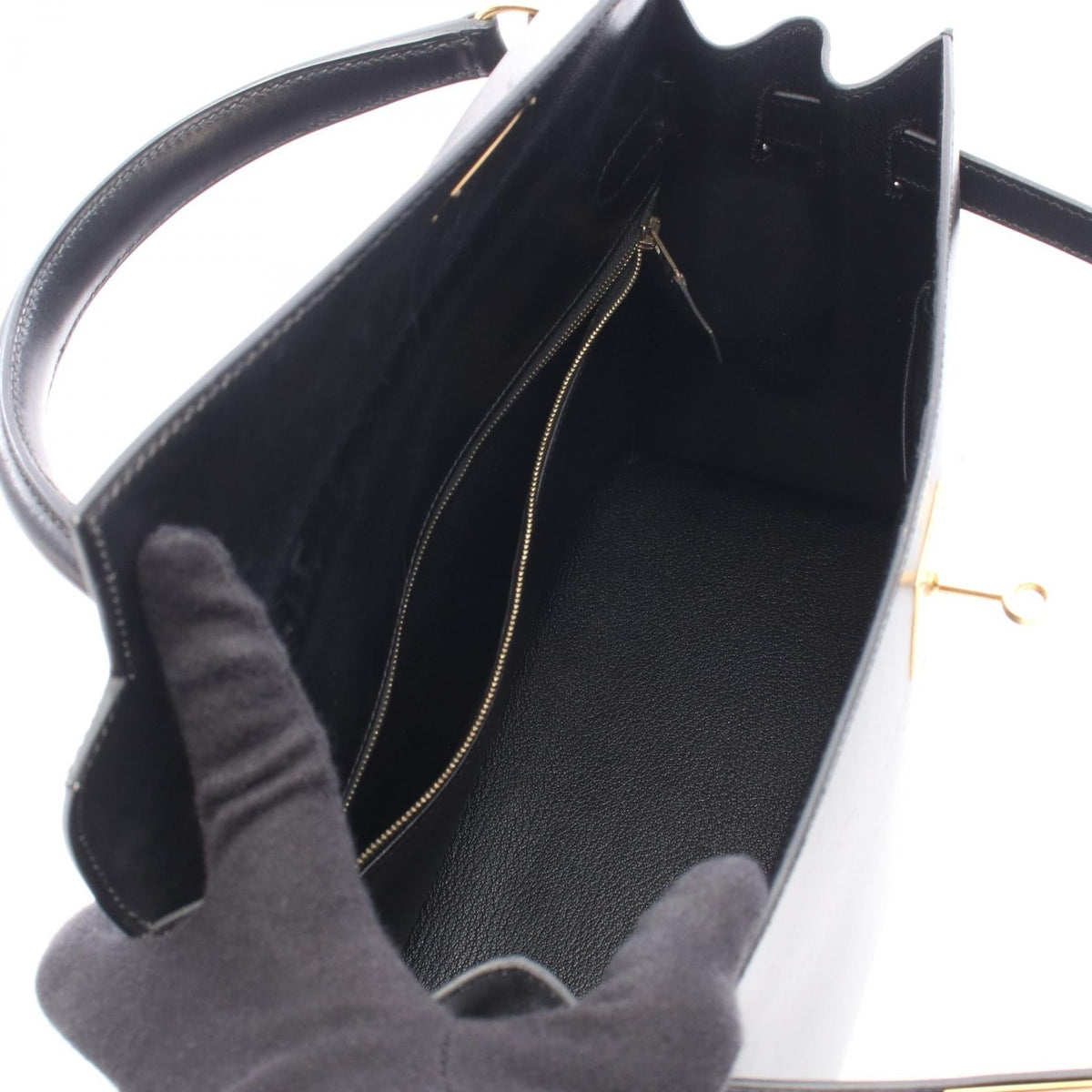 HERMES Kelly 32 outer stitch 2WAY Handbag Black Box calf leather Calfskin (cowhide) 2101219928333