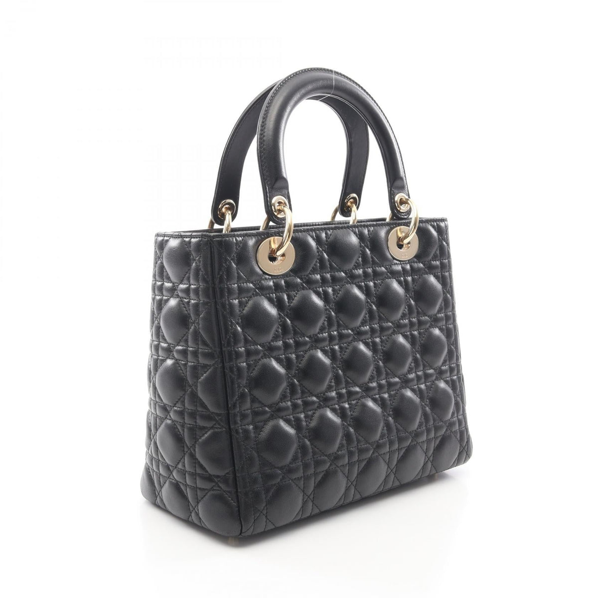 Dior LADY DIOR Christian Dior Medium Cannage Artificial Pearl 2WAY Handbag Black leather 2101219925059