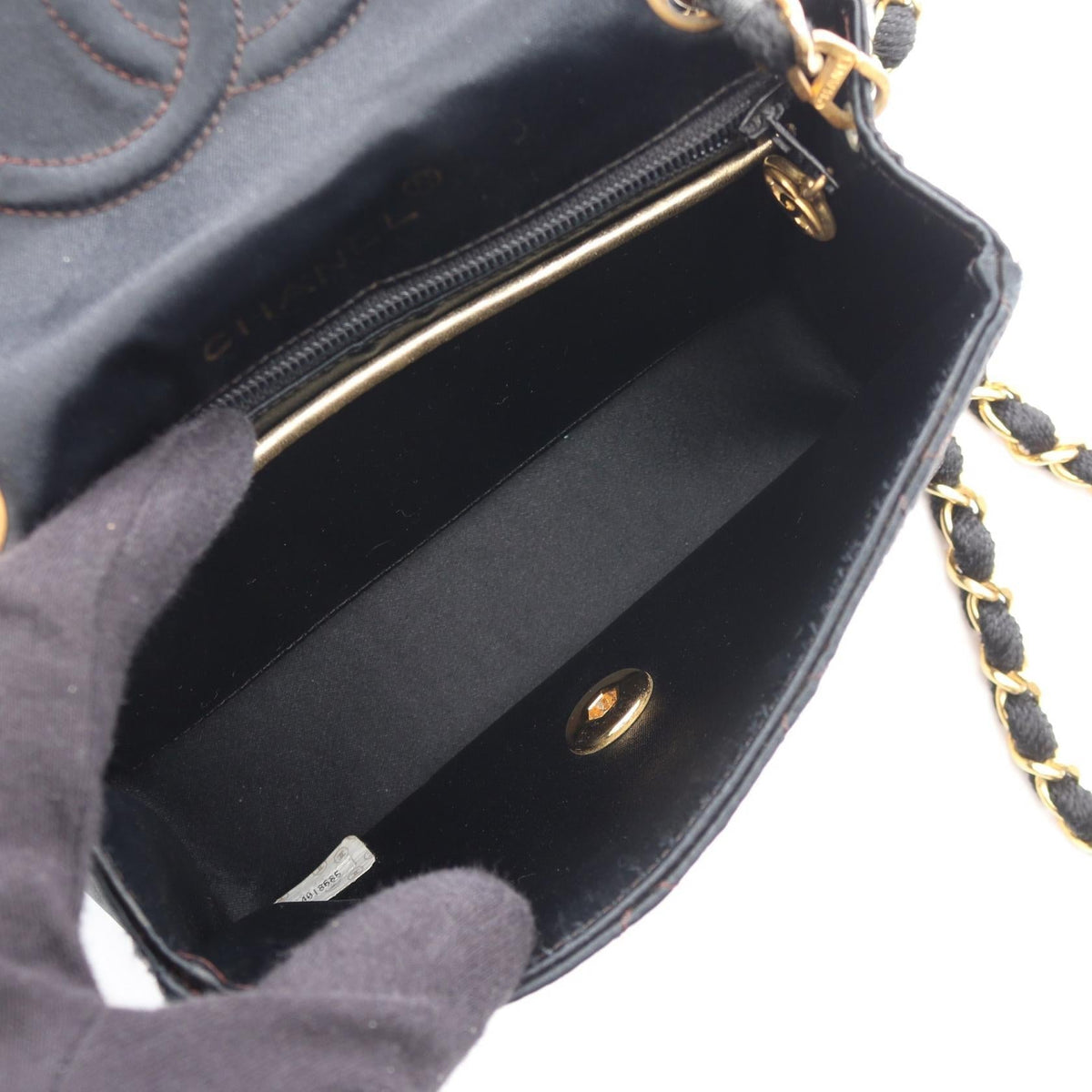 CHANEL Black/Gold Mini Matelasse Fabric�leather 2101219925035