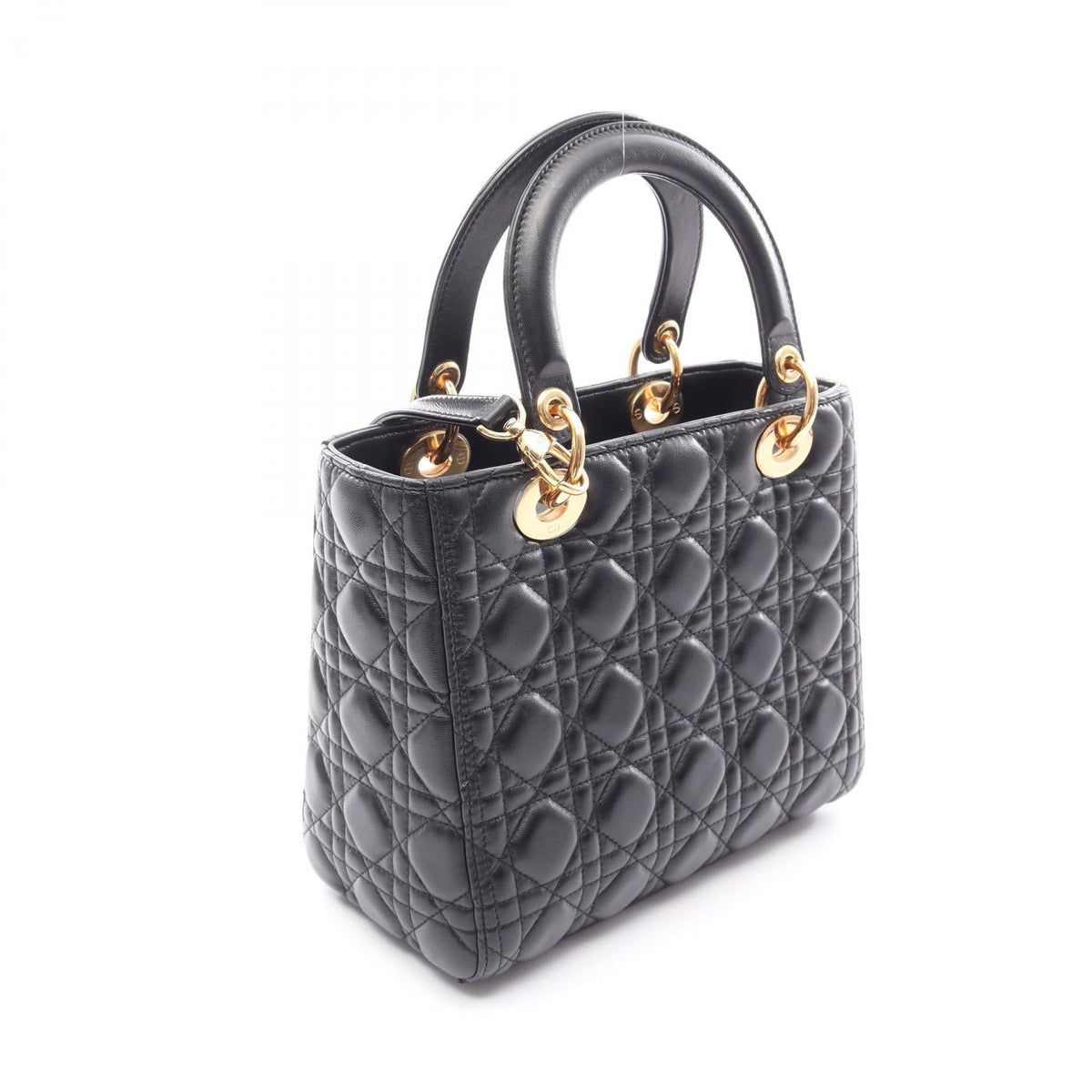 Dior LADY DIOR Christian Dior Medium Cannage 2WAY Handbag Black leather 2101219925127