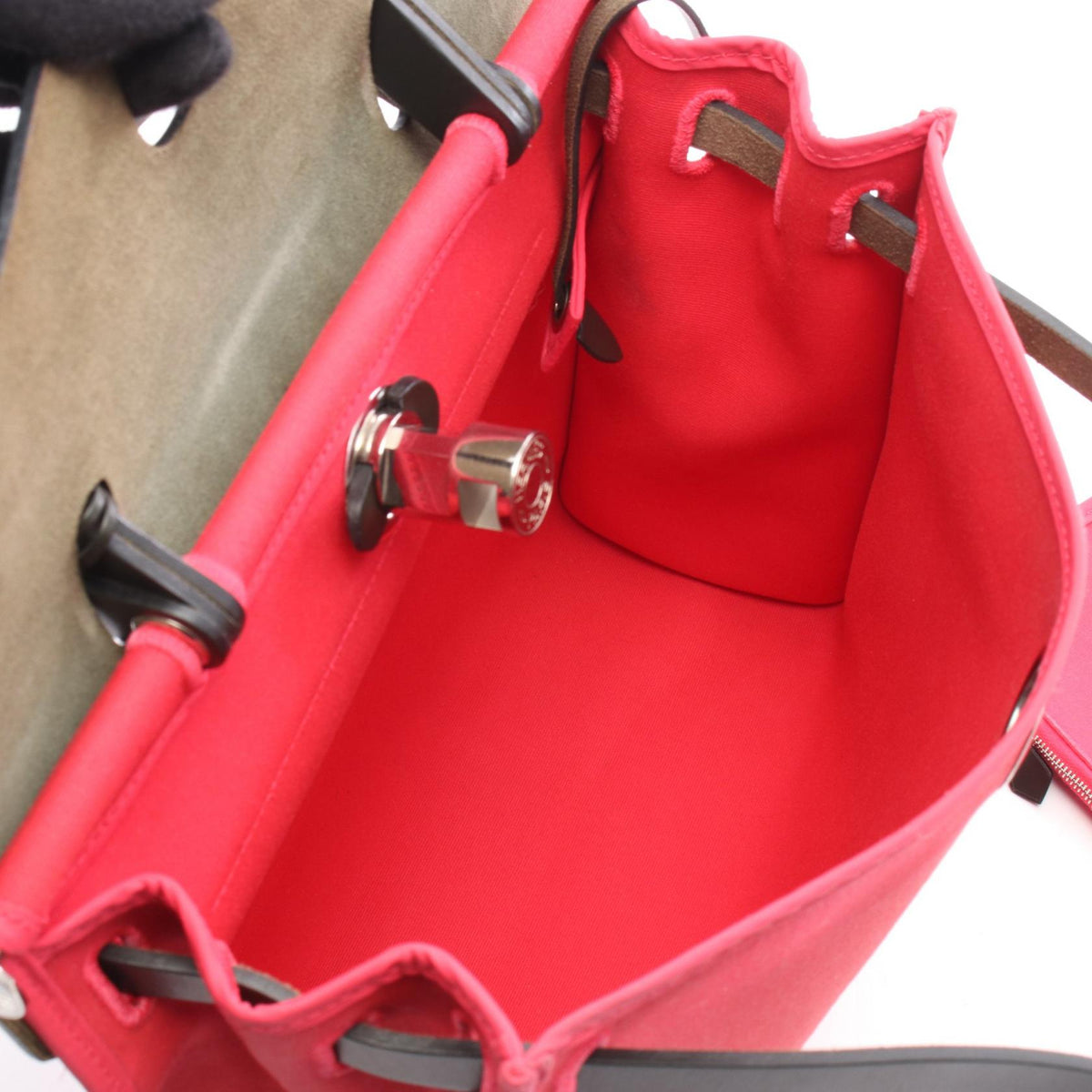HERMES Alebag Zip PM 2WAY HandbagRose extreme Rose extreme Red/Black Toile officier canvas leather Toile officier / Vache leather hunter 2101219927404