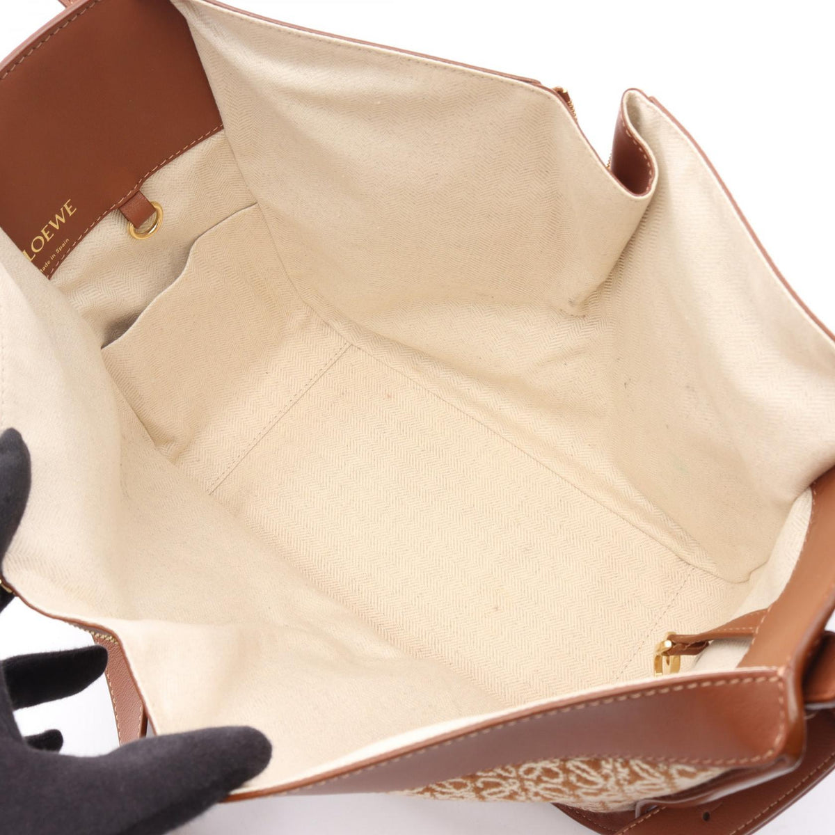 LOEWE HAMMOCK SMALL (2-Way Hammock) Handbag Brown/White leather 2101219923024