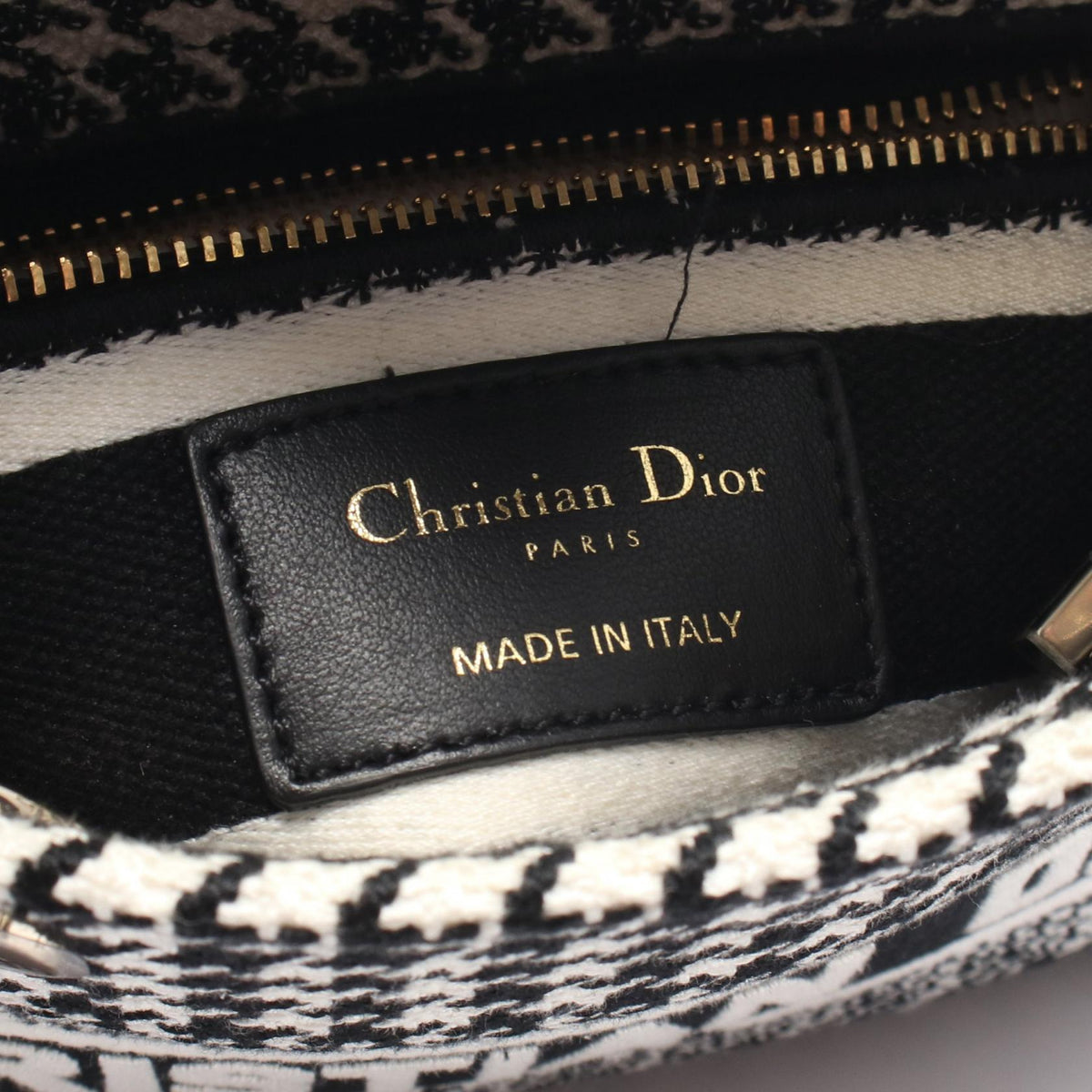 Dior LADY D-LITE Mini Houndstooth 2-Way Bag Handbag Black/White canvas 2106800632330