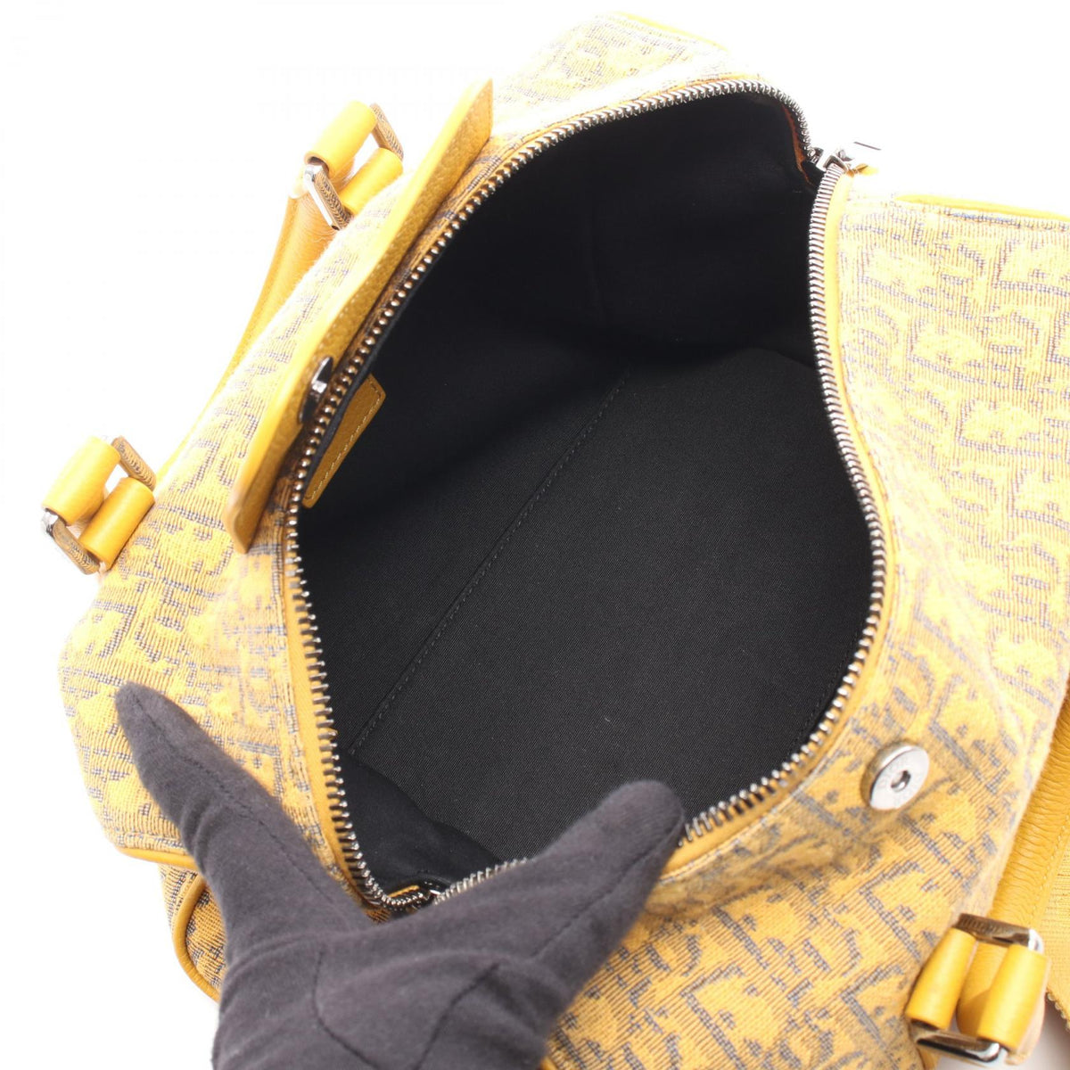 Dior Lango 26 Oblique 2WAY Handbag Yellow/Navy canvas�leather 20-BO-0281 2118300091074