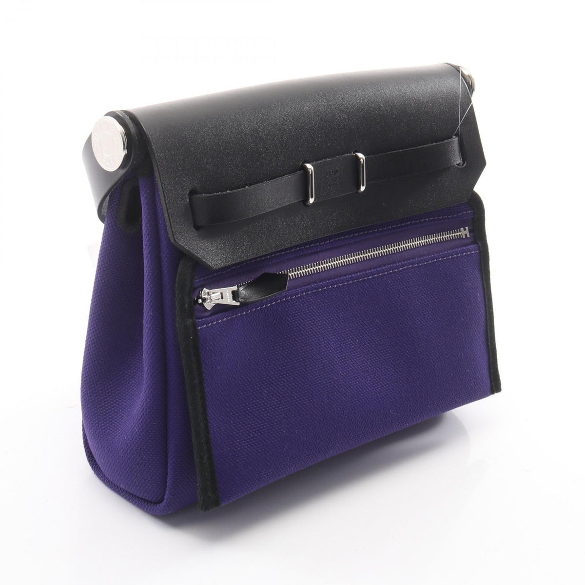 HERMES Airbag Zip Mini Shoulder Bag Purple/Black Towar Military canvas leather Toile Military / Vache leather hunter 2120100032508