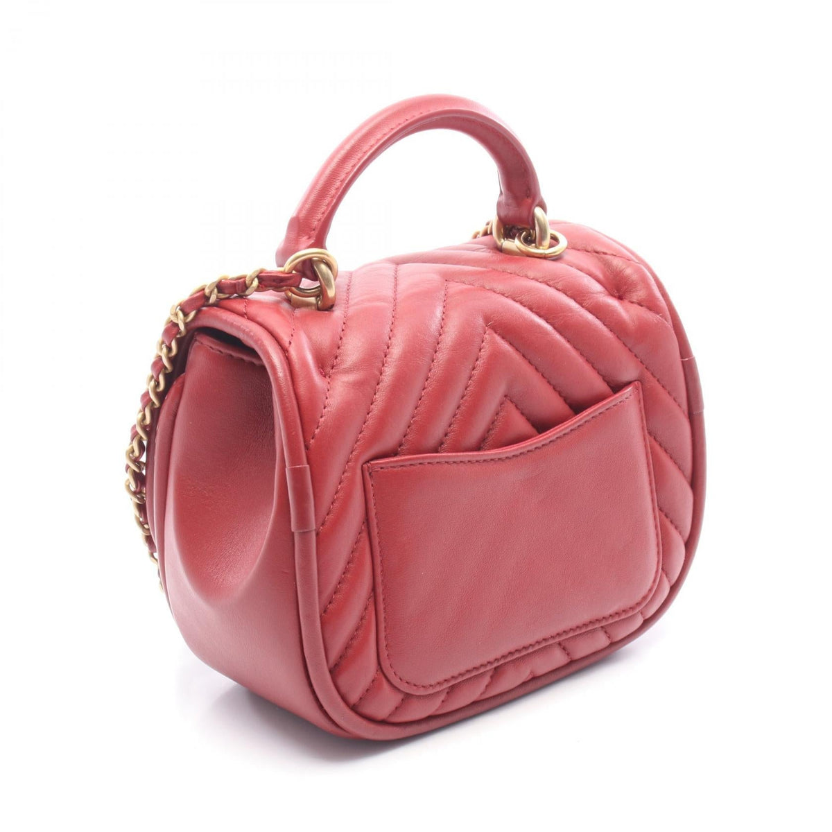 CHANEL Red Top Handle Chevron V-Stitch Mini 2-Way Bag Lambskin (sheep leather) AS8791 2106800632095