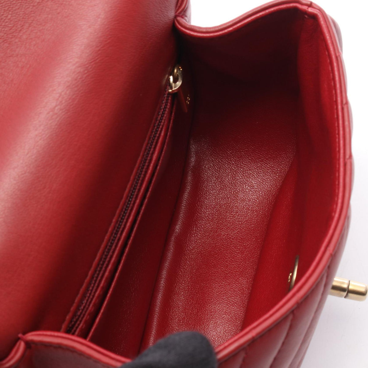 CHANEL Red Top Handle Chevron V-Stitch Mini 2-Way Bag Lambskin (sheep leather) AS8791 2106800632095