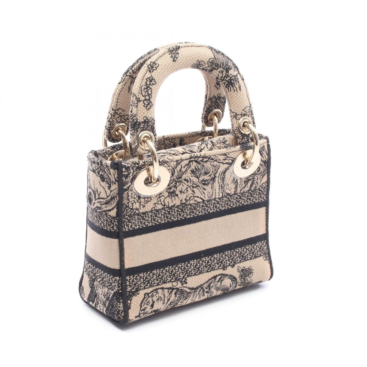 Dior LADY D-LITE Mini 2WAY Handbag Beige/Black canvas 2106800631449
