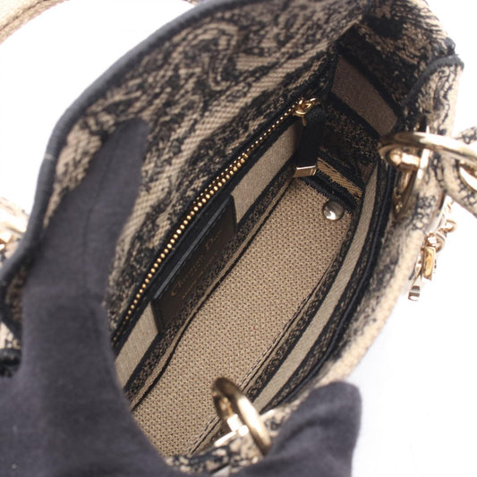 Dior LADY D-LITE Mini 2WAY Handbag Beige/Black canvas 2106800631449