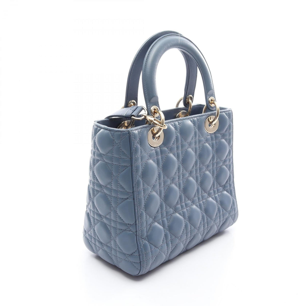 Dior LADY DIOR Christian Dior Medium Cannage 2WAY Handbag Blue leather 2106800631470
