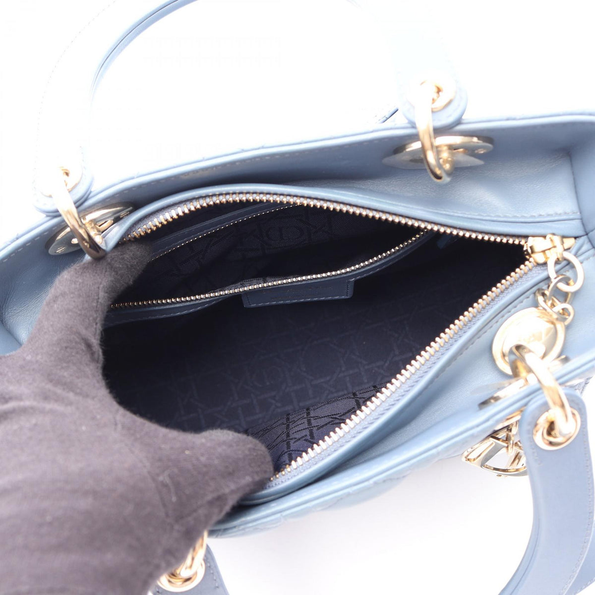 Dior LADY DIOR Christian Dior Medium Cannage 2WAY Handbag Blue leather 2106800631470