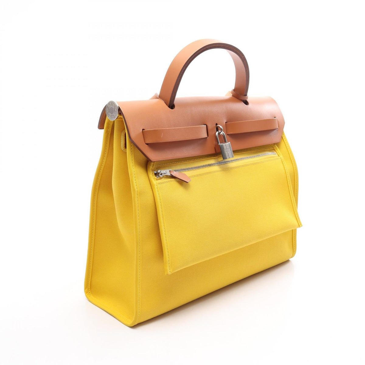 HERMES Alebag Zip PM 2WAY Handbag Yellow/Brown Toile officier canvas leather Vache leather hunter 2101219909882