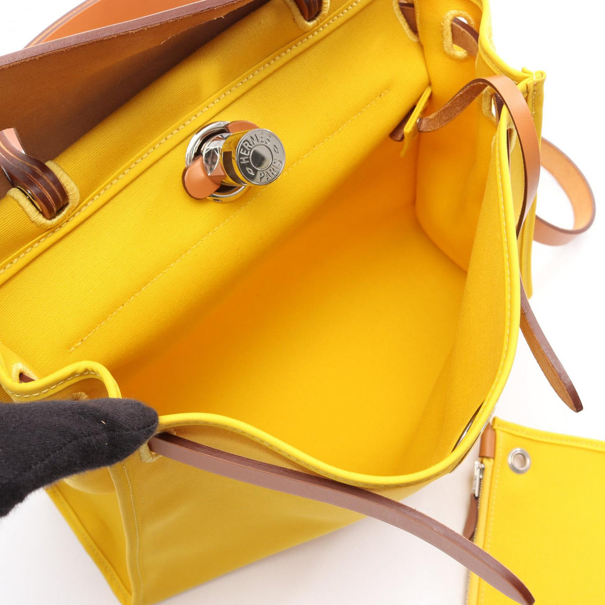 HERMES Alebag Zip PM 2WAY Handbag Yellow/Brown Toile officier canvas leather Vache leather hunter 2101219909882
