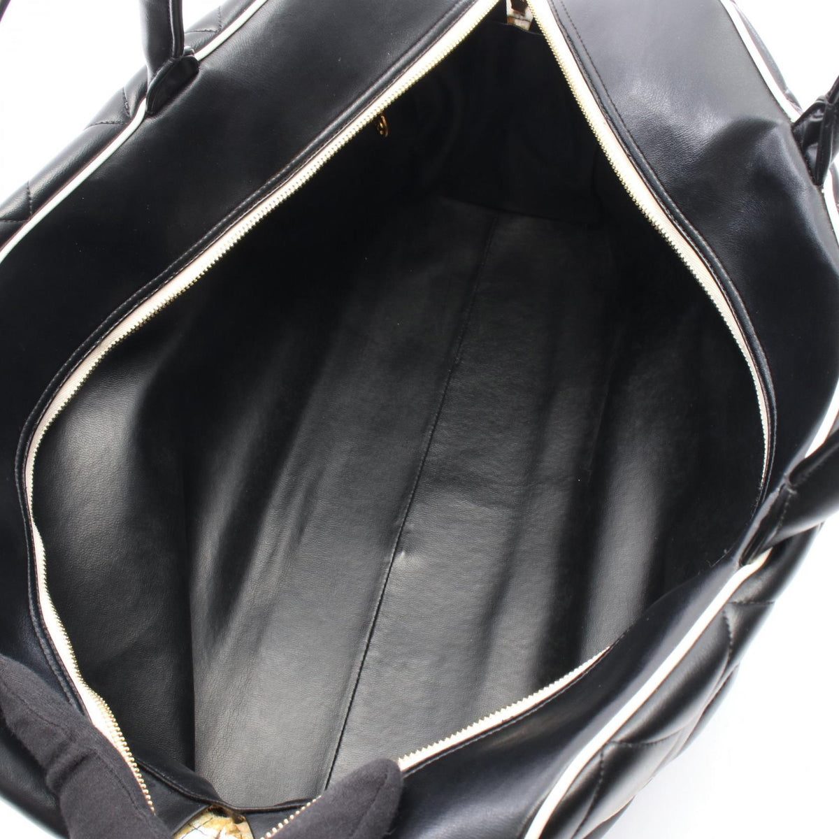 CHANEL Black/White Matelasse Bowling Bag leather 2101219908854