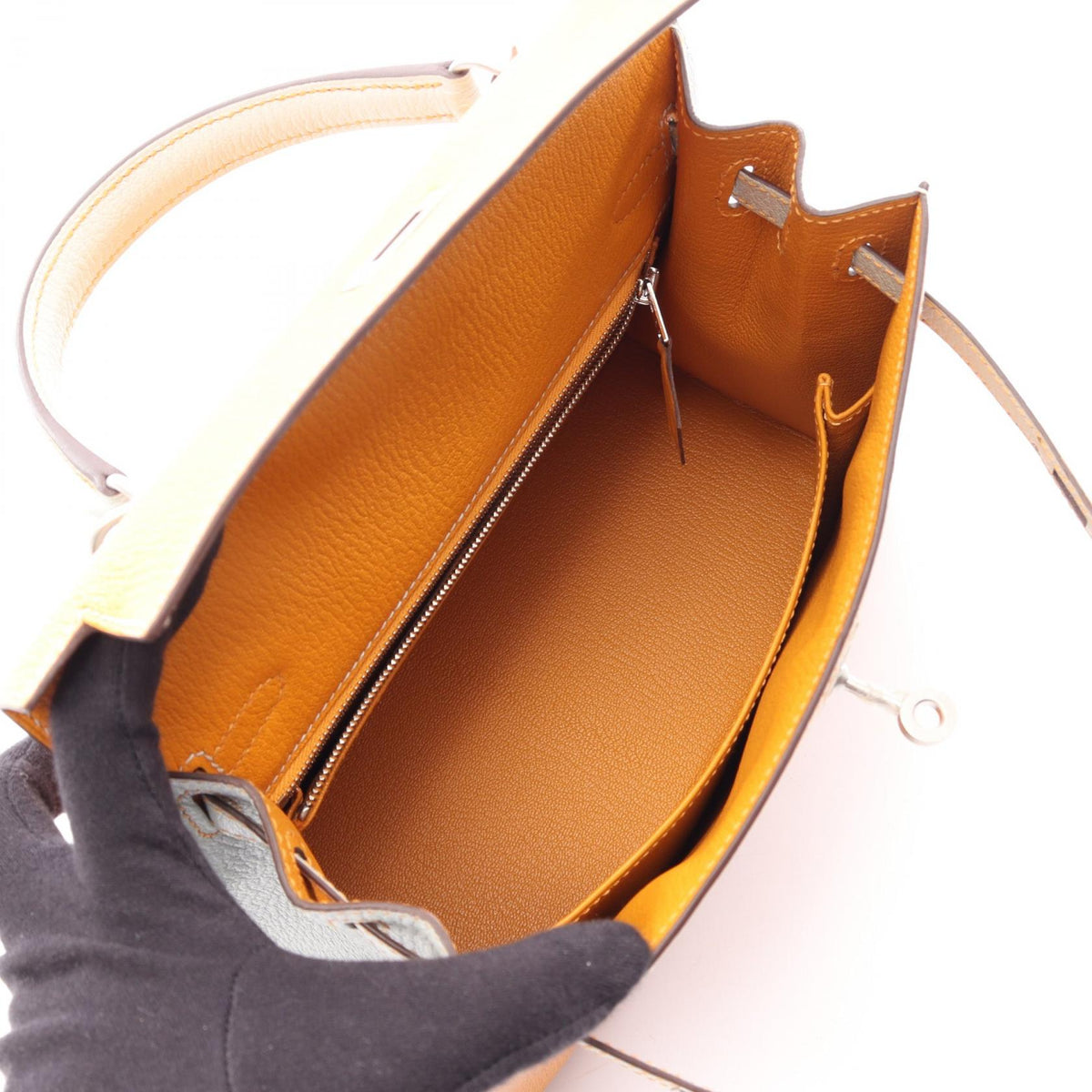 HERMES Kelly 25 2WAY HandbagMoutarde Moutarde Orange/Gray Chevre leather Chevre 2120300051347