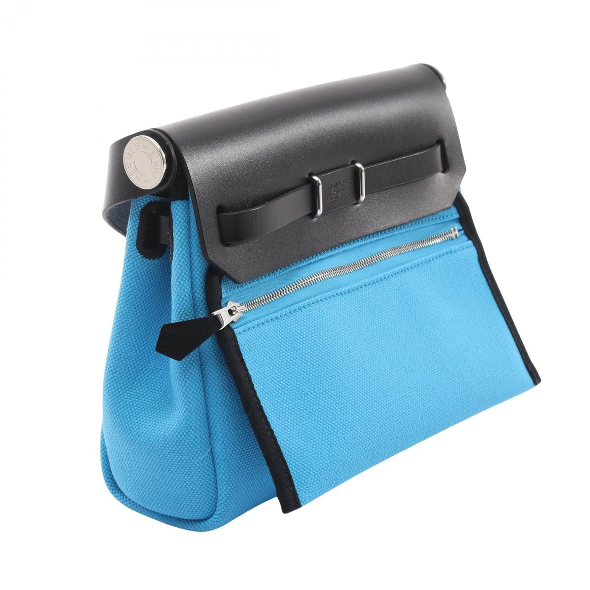 HERMES Airbag Zip Mini Shoulder Bag Blue/Black Towar Military canvas leather Toile Military / Vache leather hunter 2100301243330