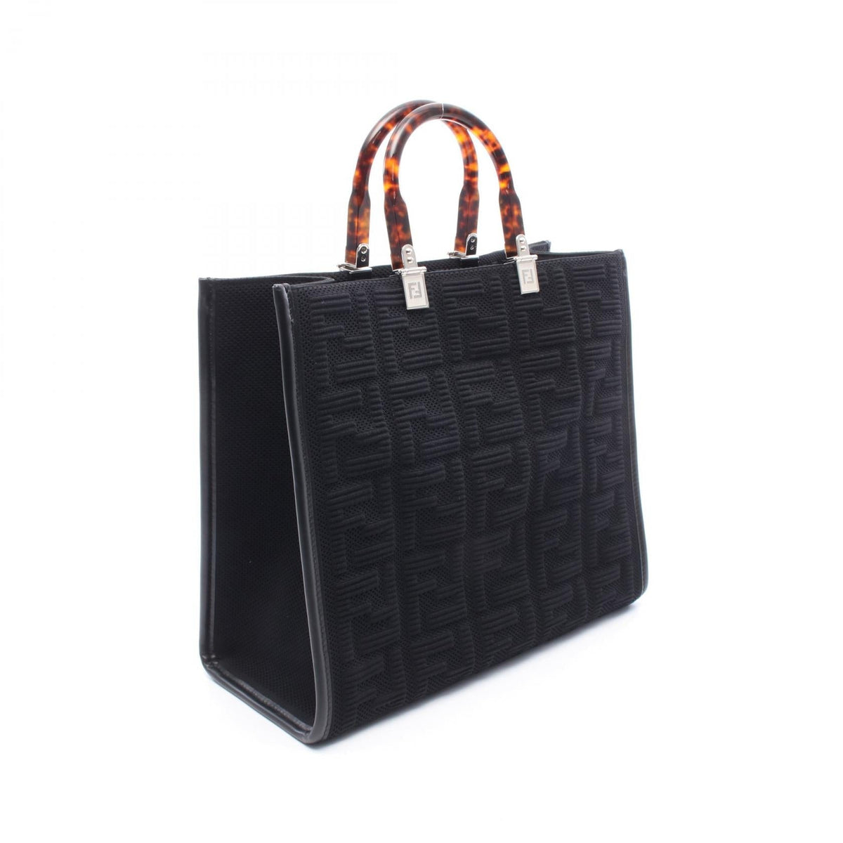 FENDI SUNSHINE MEDIUM 2WAY Tote Bag Black canvas�leather 8BH386 2120900121273