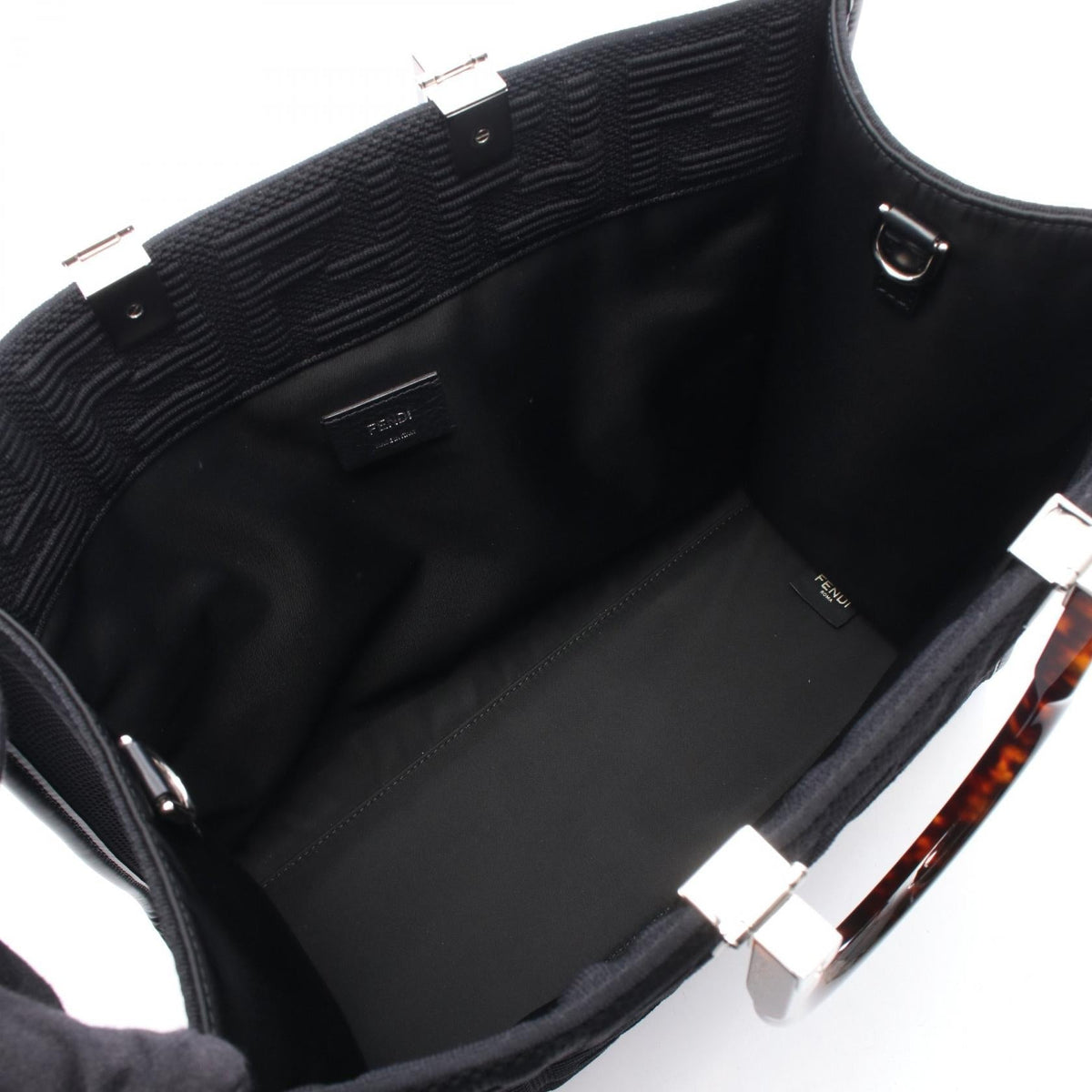 FENDI SUNSHINE MEDIUM 2WAY Tote Bag Black canvas�leather 8BH386 2120900121273
