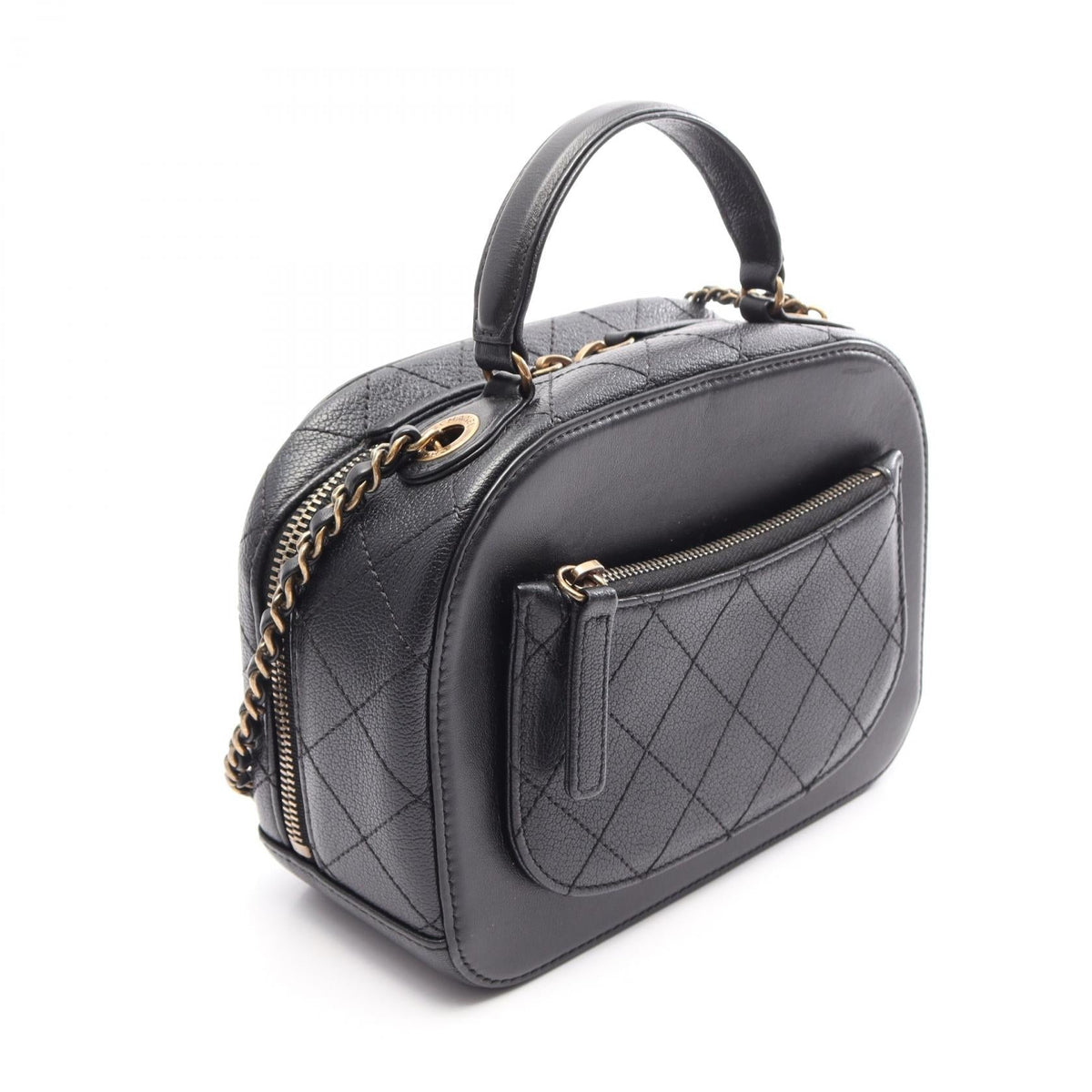 CHANEL Black Matelasse Vanity Bag 2WAY leather 2101219889467