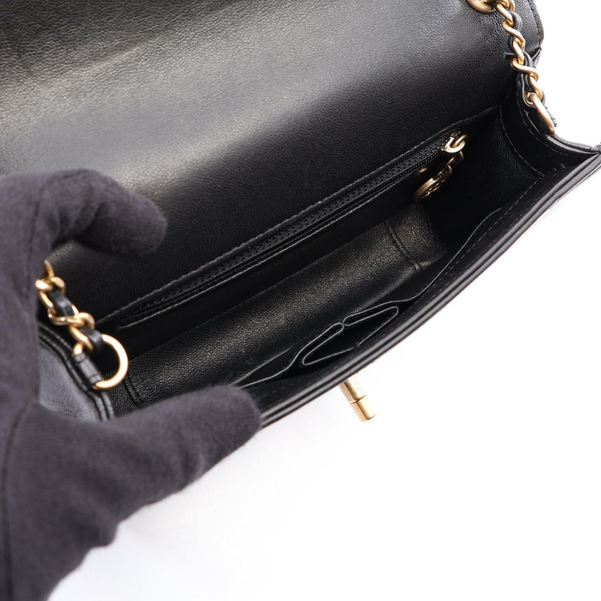 CHANEL Black V-stitch Mini Lambskin (sheep leather) 2101219889429