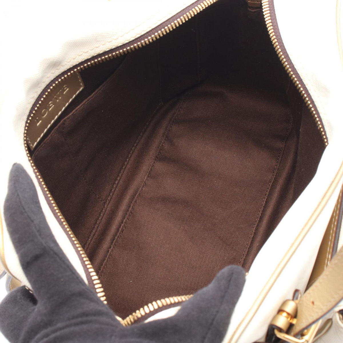 LOEWE Loewe Pockets Handbag White/Gold PVC coated canvas leather 2101219889795