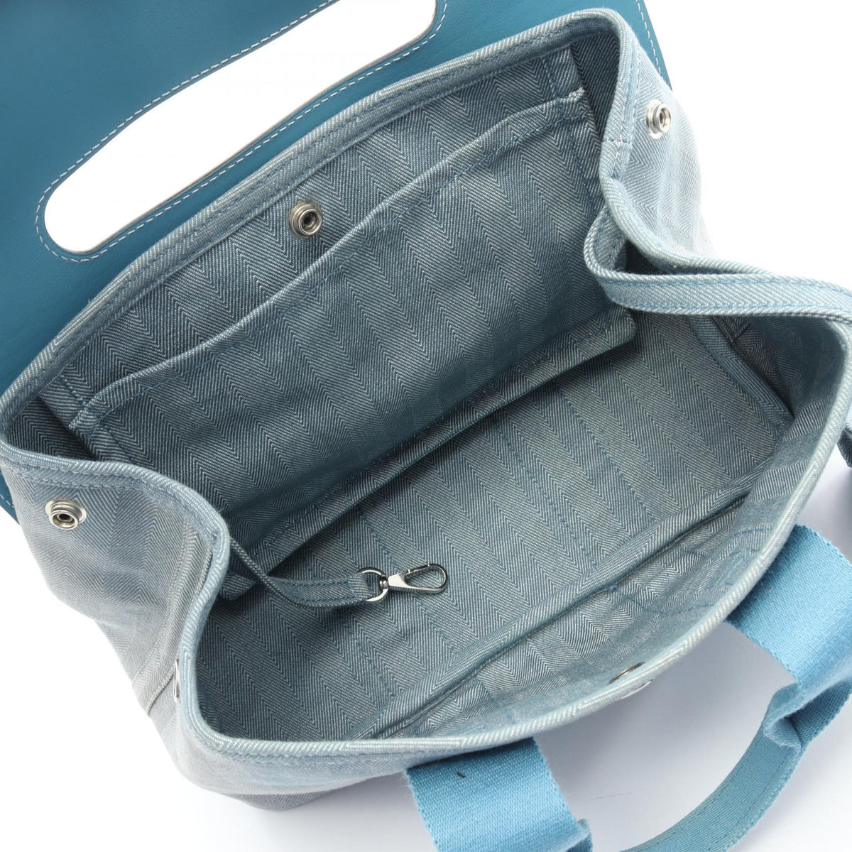 HERMES Valparaiso PM Blue Jean HandbagBlue jean Blue jean Blue Toile Chevrons canvas leather Vaux Swift leather 2101219888408
