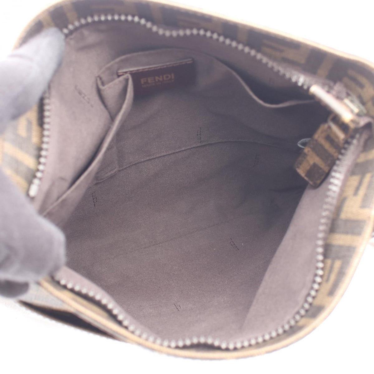 FENDI Zucca Shoulder Bag Brown/Black PVC coated canvas leather 2101219888651