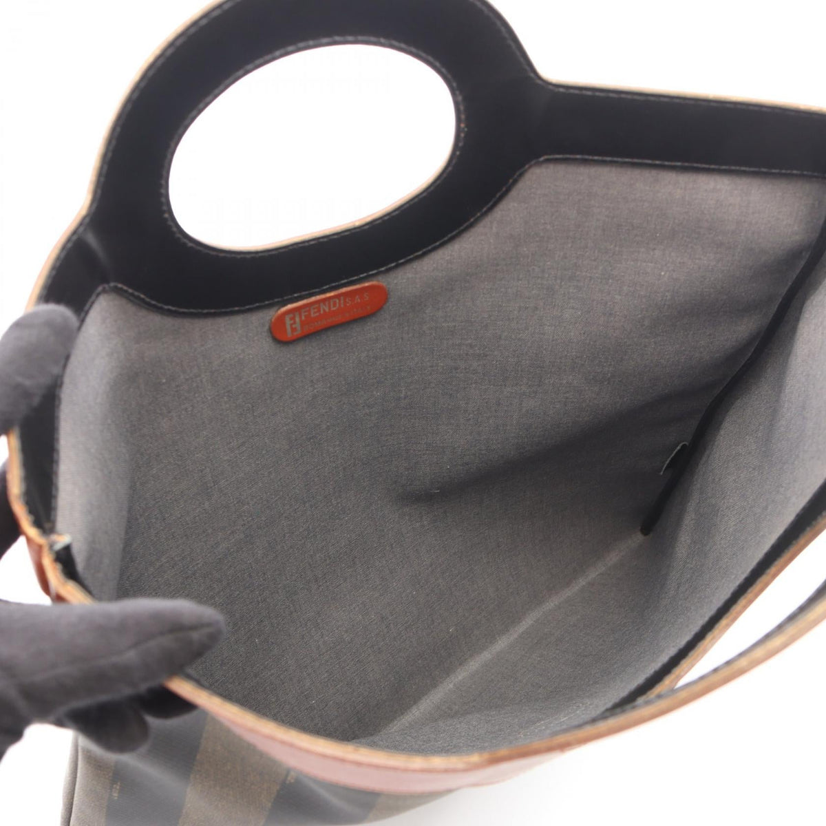 FENDI Pecan Tote Bag Black/Beige/Brown PVC coated canvas leather 2101219886381