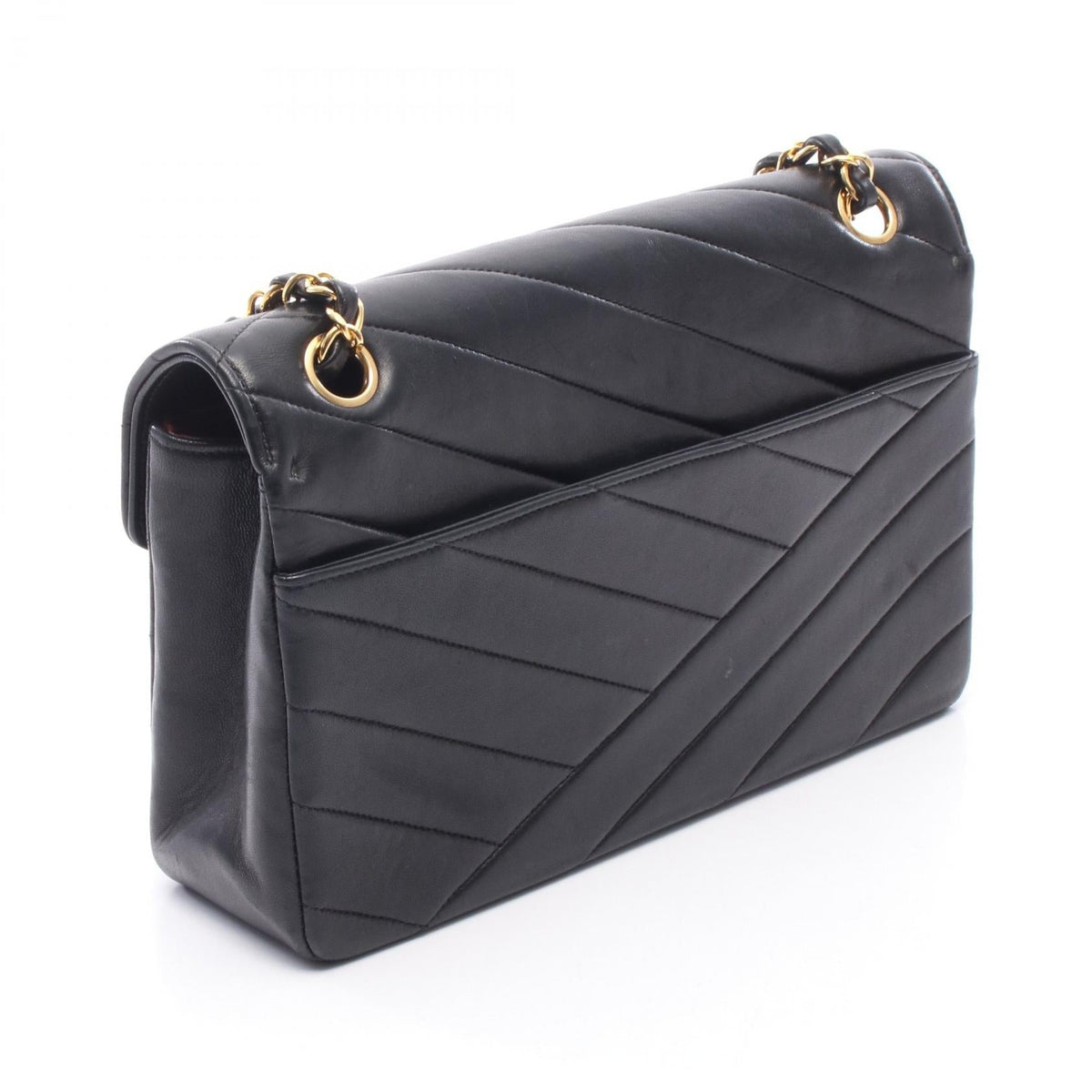 CHANEL Black Bias stitch Lambskin (sheep leather) 2101219887548