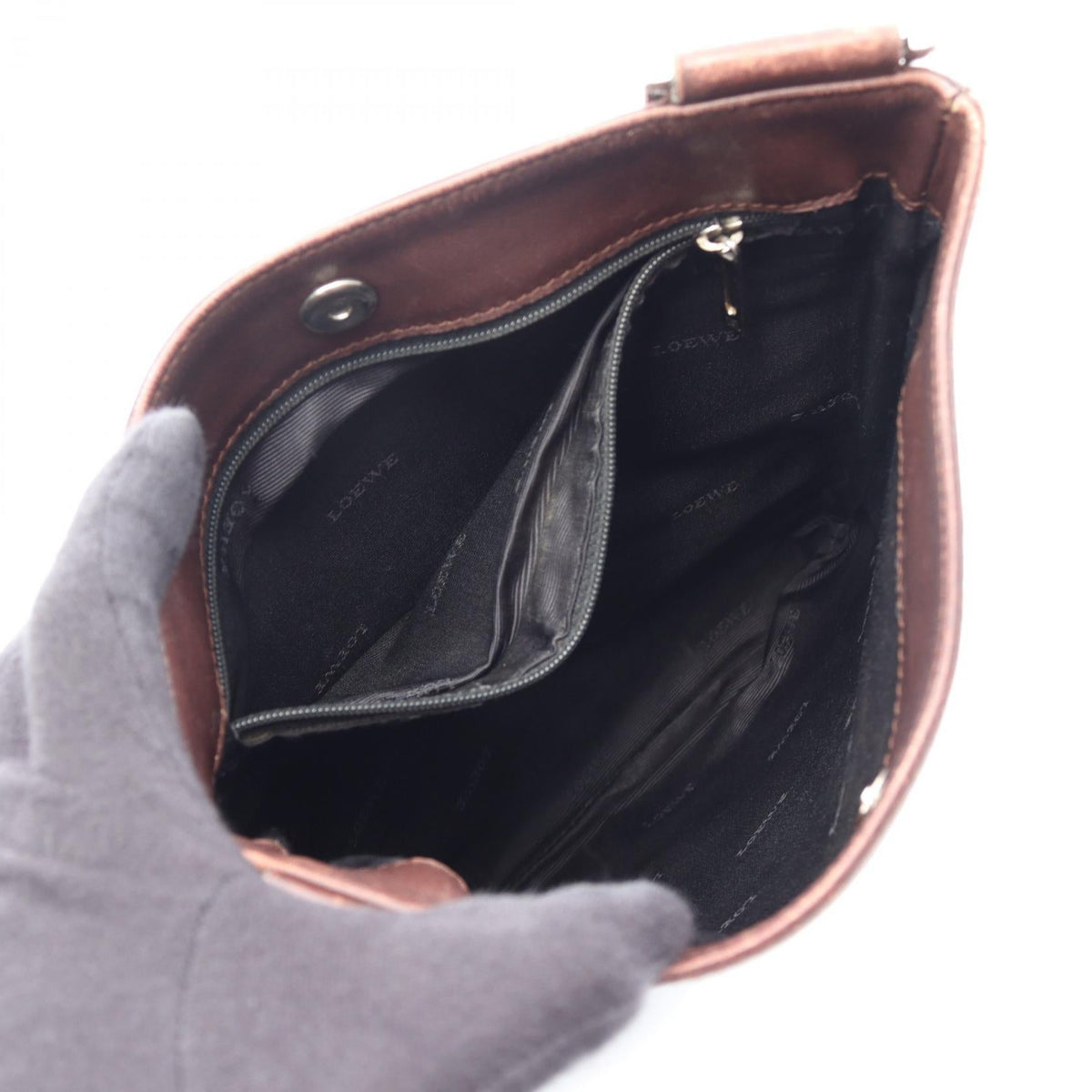 LOEWE anagram Shoulder Bag Brown leather 2120800028498