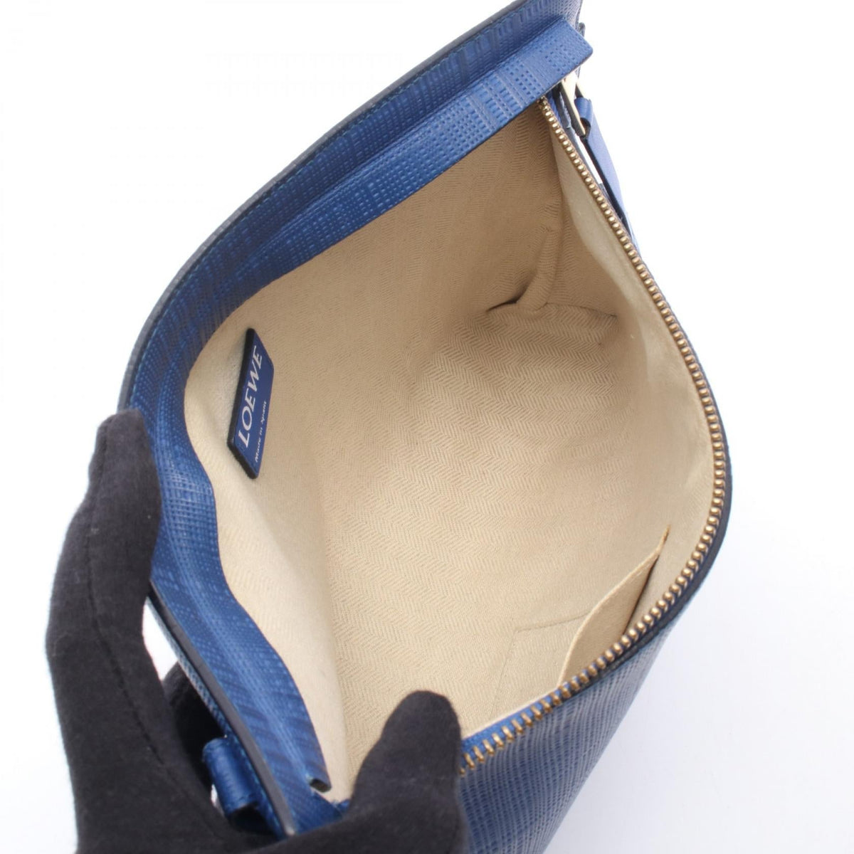 LOEWE T Pouch Anagram Linen business bag clutch bag Blue leather C500W05X1 2101219879079