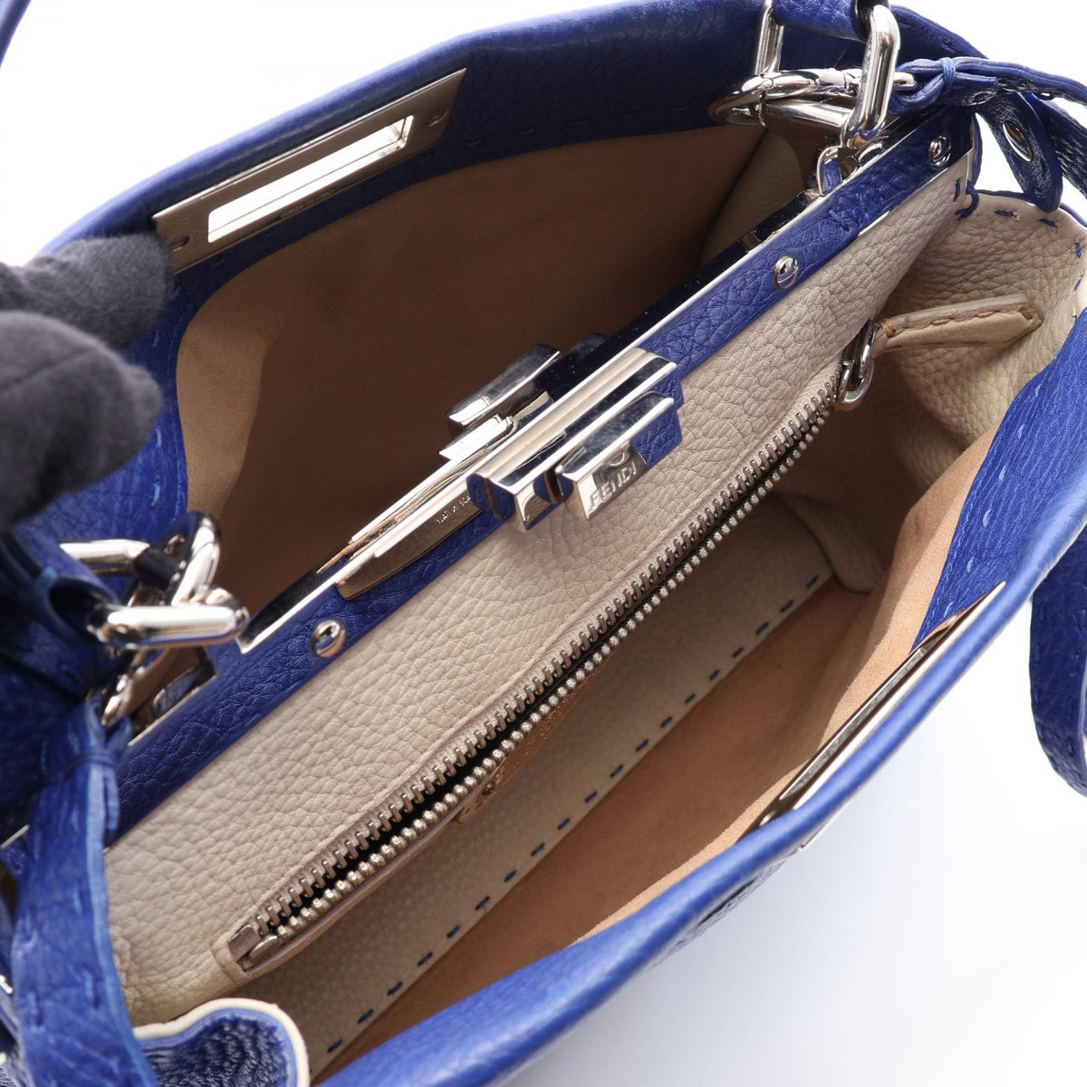 FENDI Selleria Peekaboo Regular 2WAY Handbag Blue leather 8BN226 2101219879307