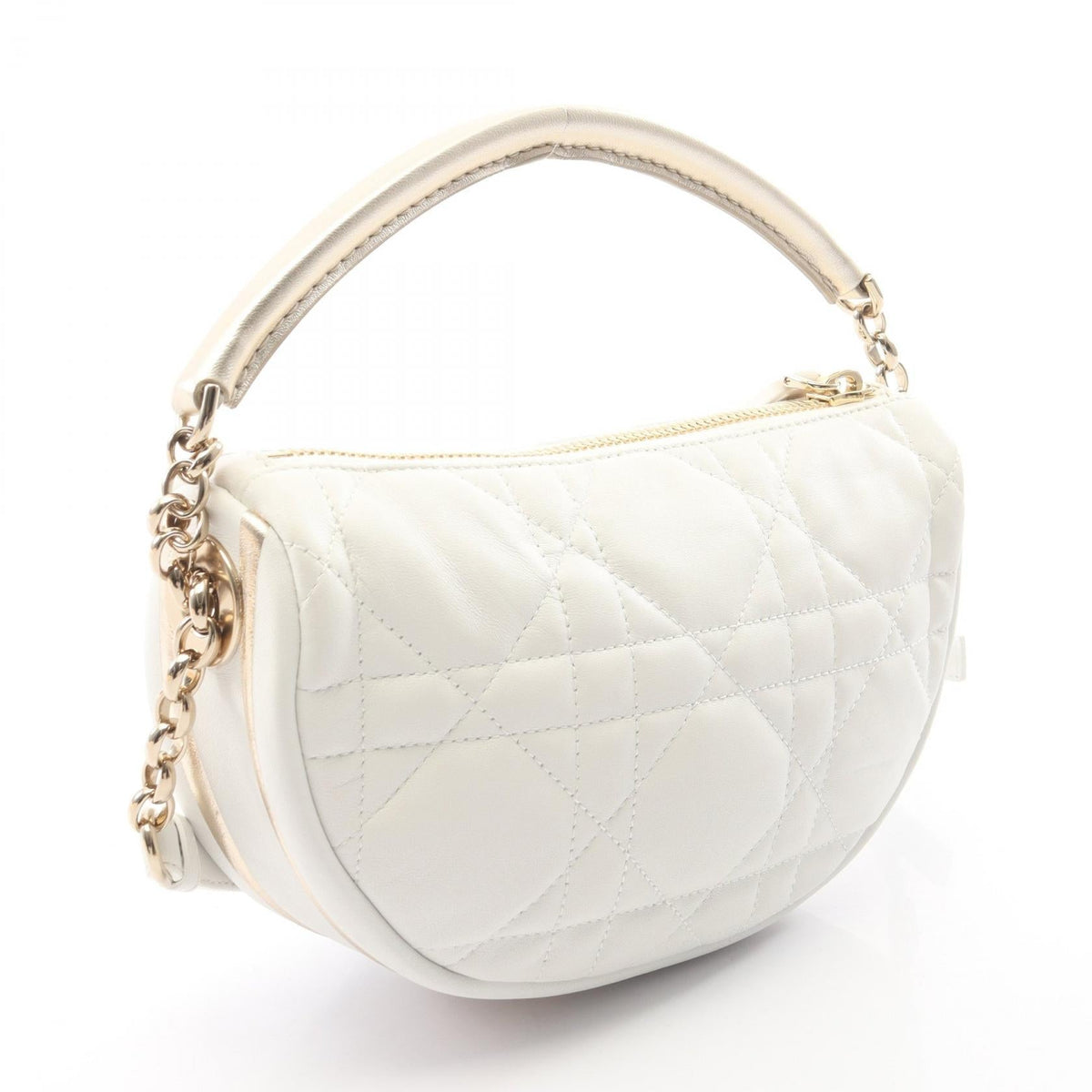 Christian Dior VIBE Hobo Cannage 2WAY Shoulder Bag White/Gold leather 2120900134327
